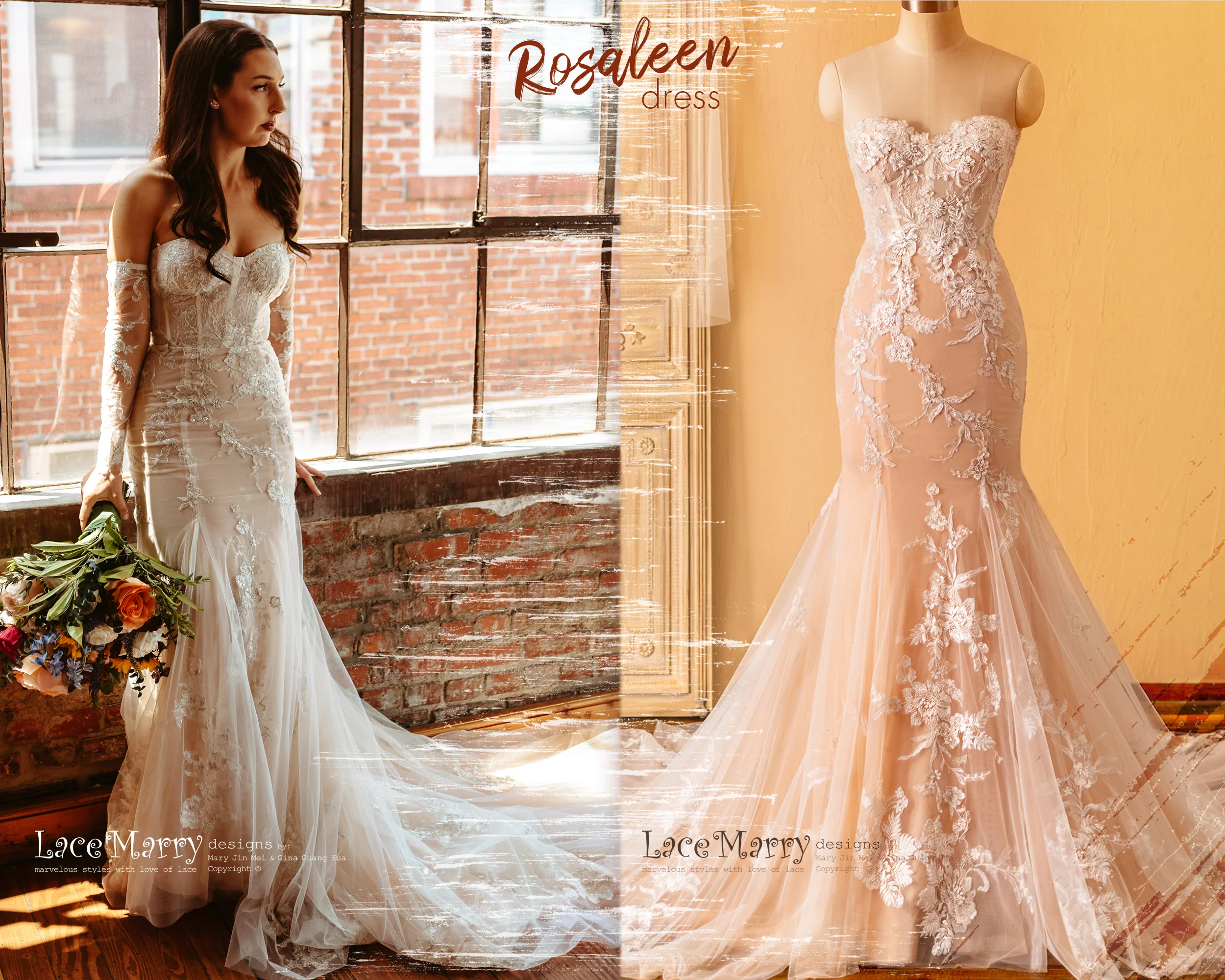 ROSALEEN / Strapless Wedding Dress with Long Removable Sleeves - Image 10