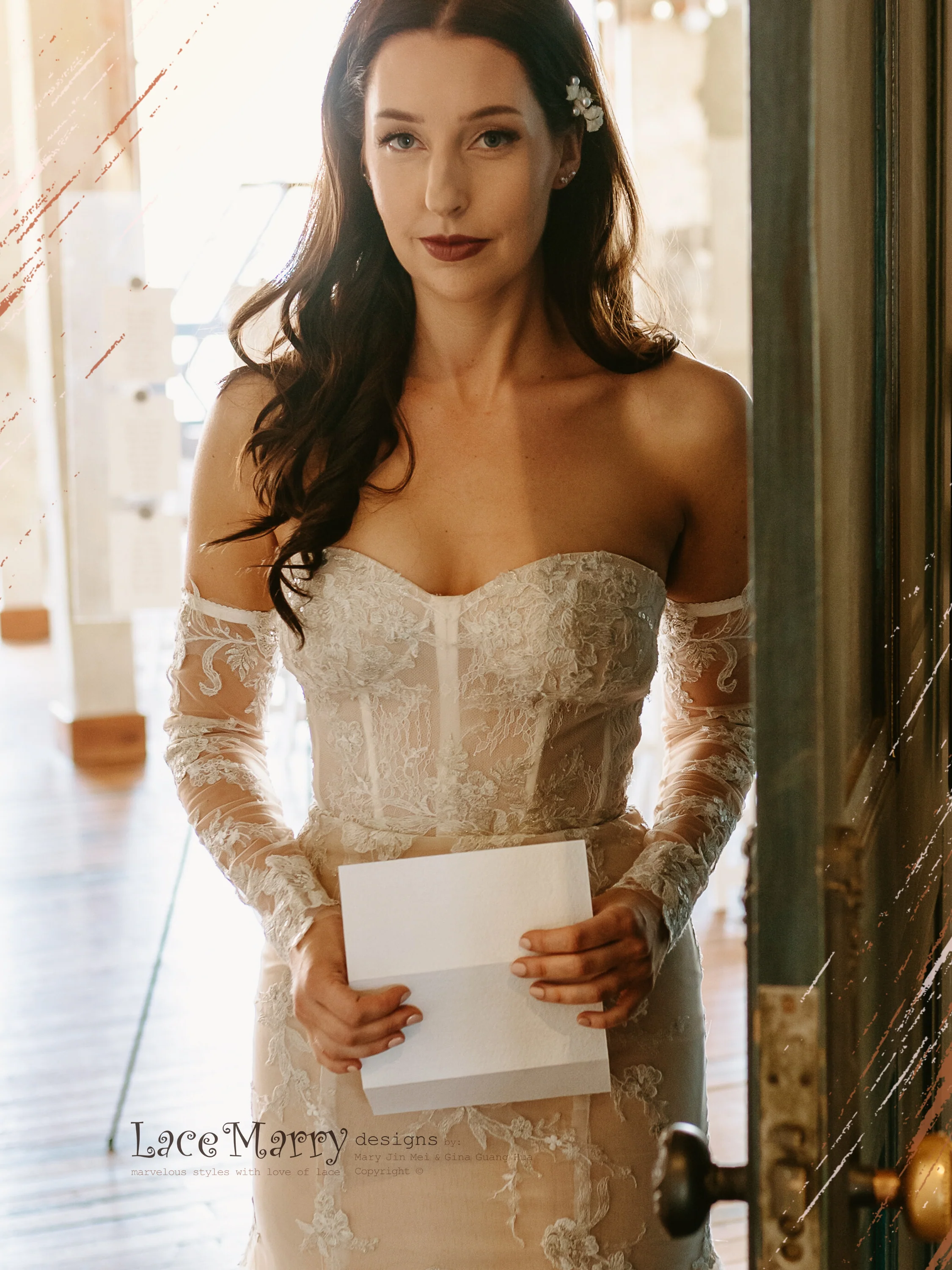 ROSALEEN / Strapless Wedding Dress with Long Removable Sleeves - Image 3