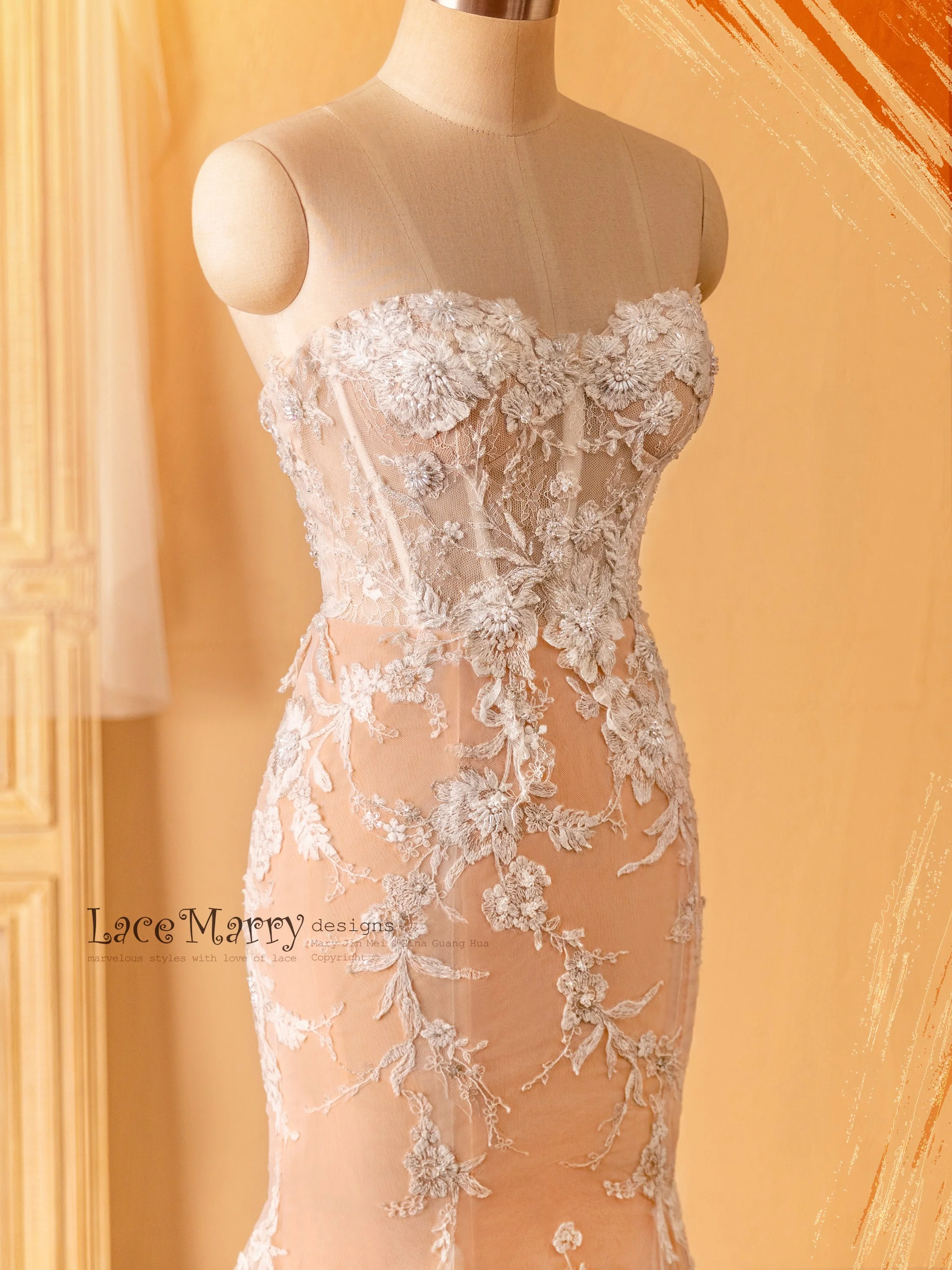 ROSALEEN / Strapless Wedding Dress with Long Removable Sleeves - Image 6