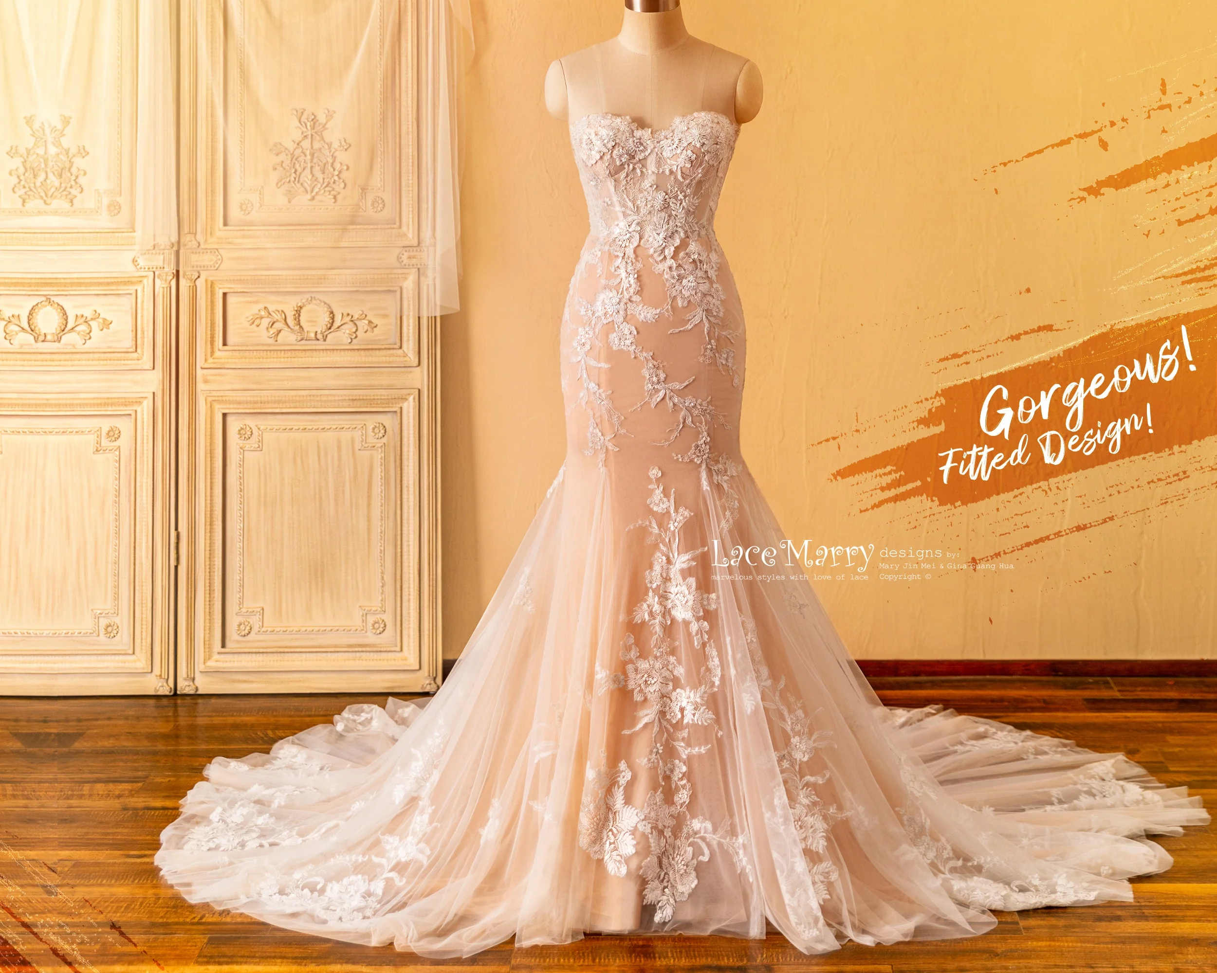 ROSALEEN / Strapless Wedding Dress with Long Removable Sleeves - Image 8