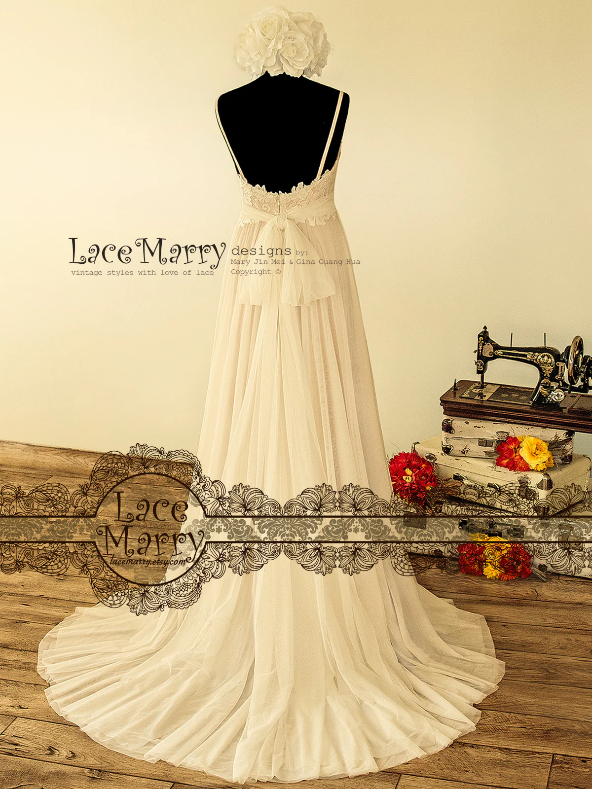 Rose Gold Beach Wedding Dress with Sweetheart Neckline - Image 3