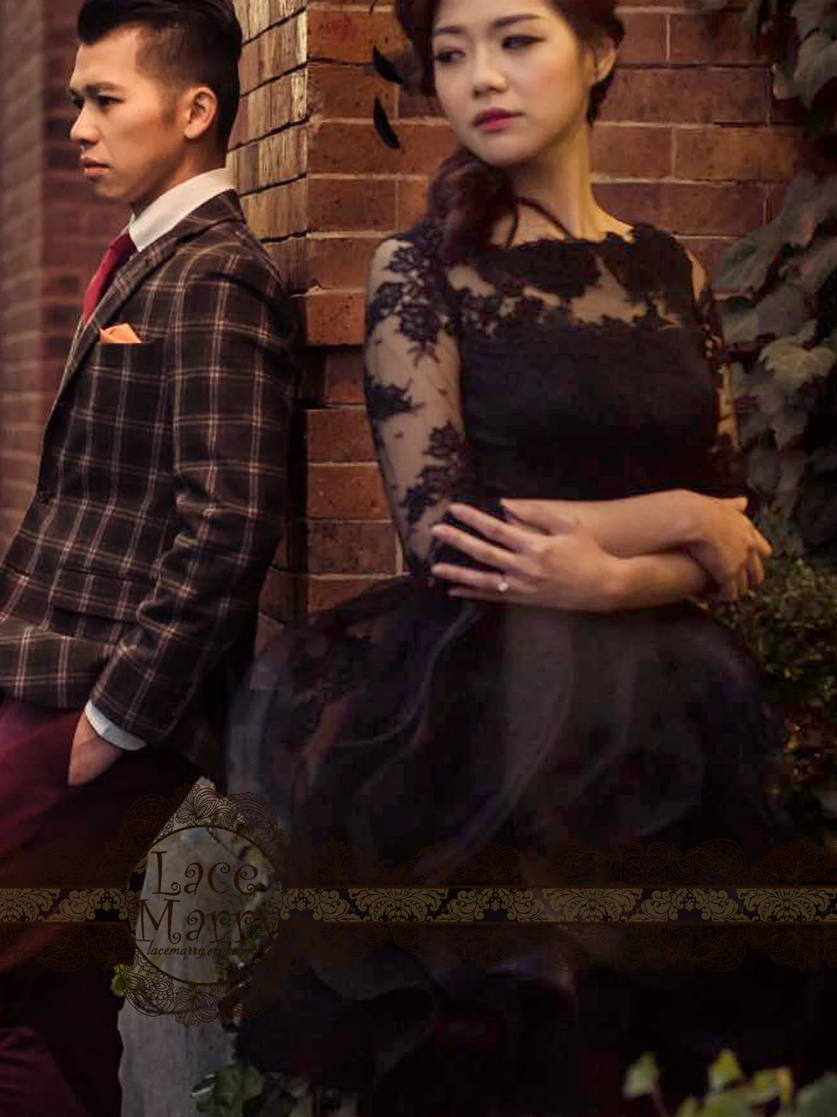 Ruffled Lace Wedding Dress in Black Color - Image 3