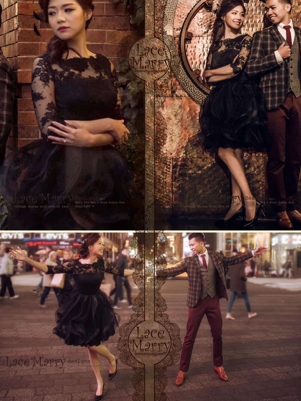 Ruffled Lace Wedding Dress in Black Color - Image 4