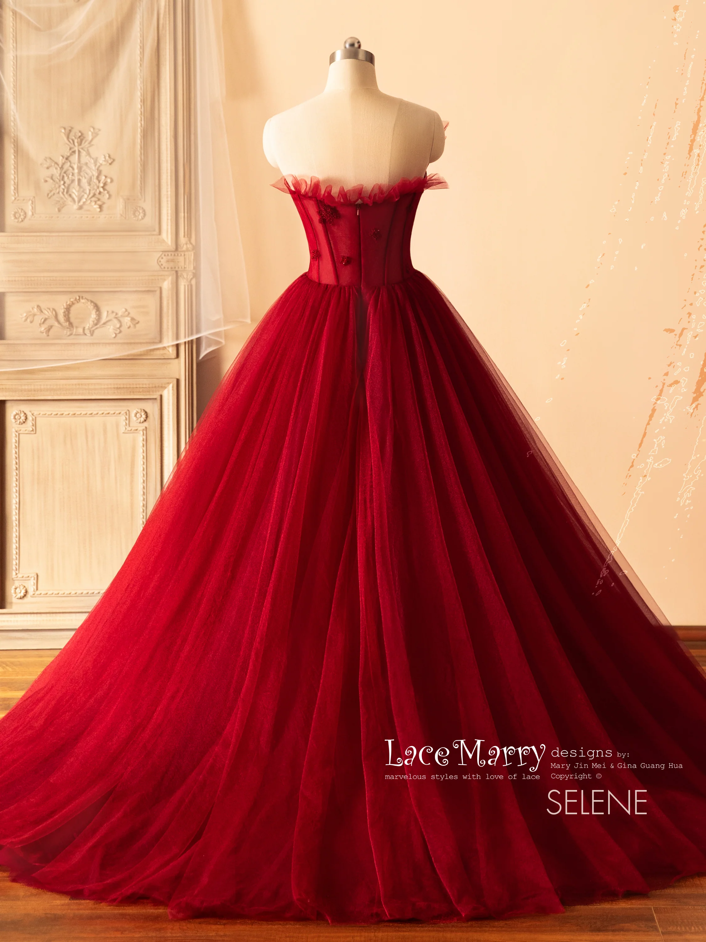 SELENE / A Line Red Wedding Dress with Beaded Sparkling Bodice - Image 4