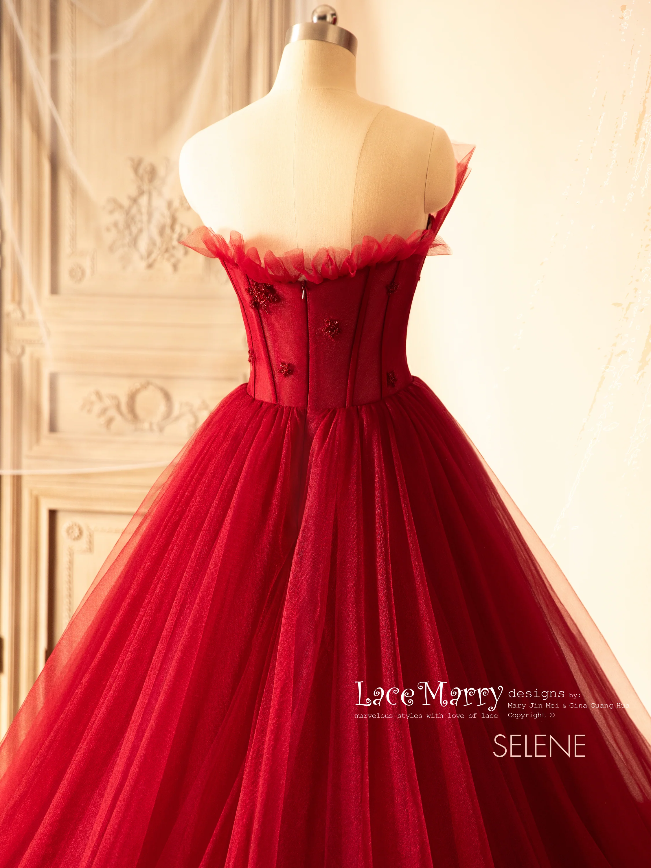 SELENE / A Line Red Wedding Dress with Beaded Sparkling Bodice - Image 5