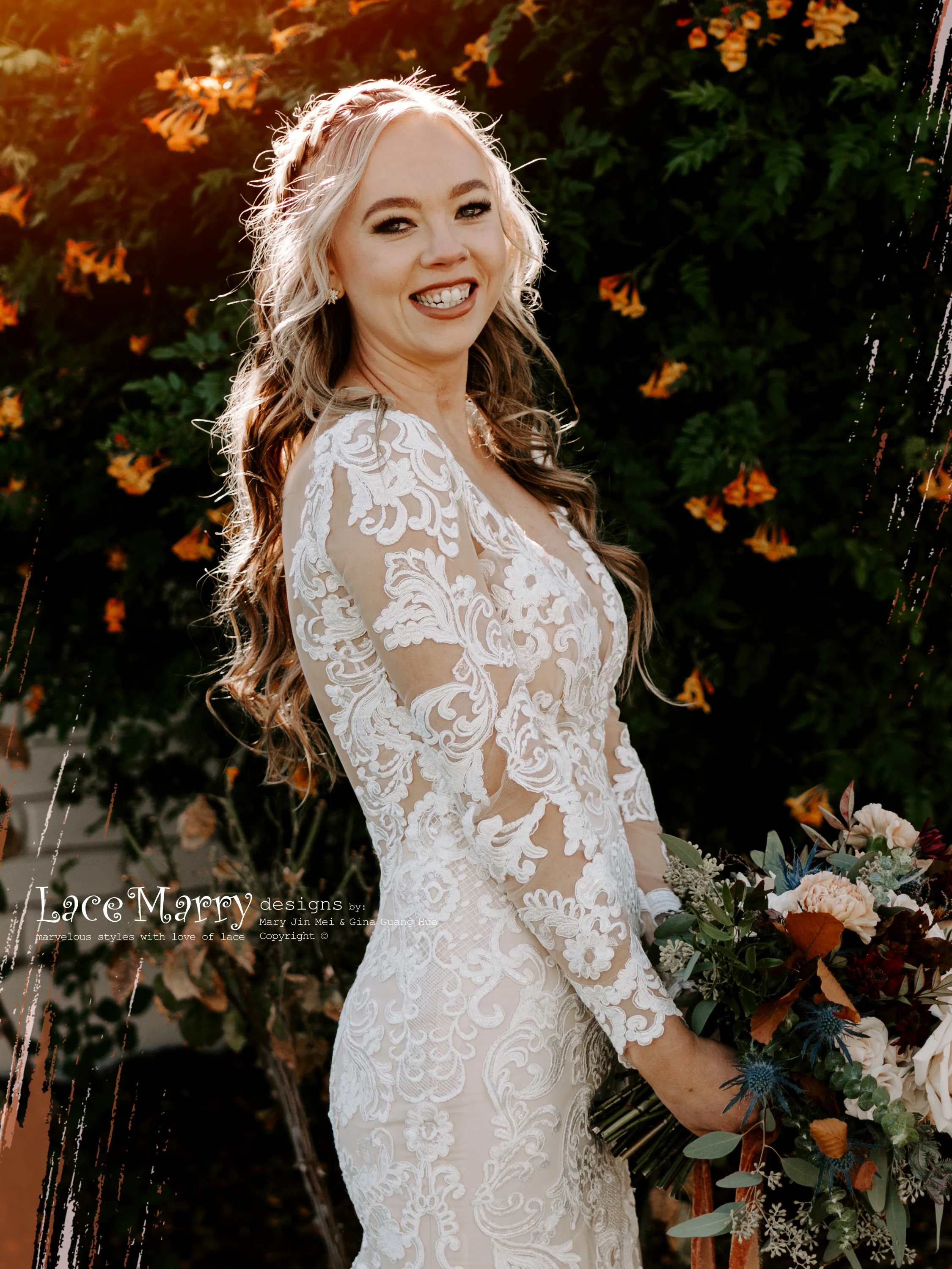 SKYE / Gorgeous Fitted Lace Wedding Dress with Long Sleeves - Image 10