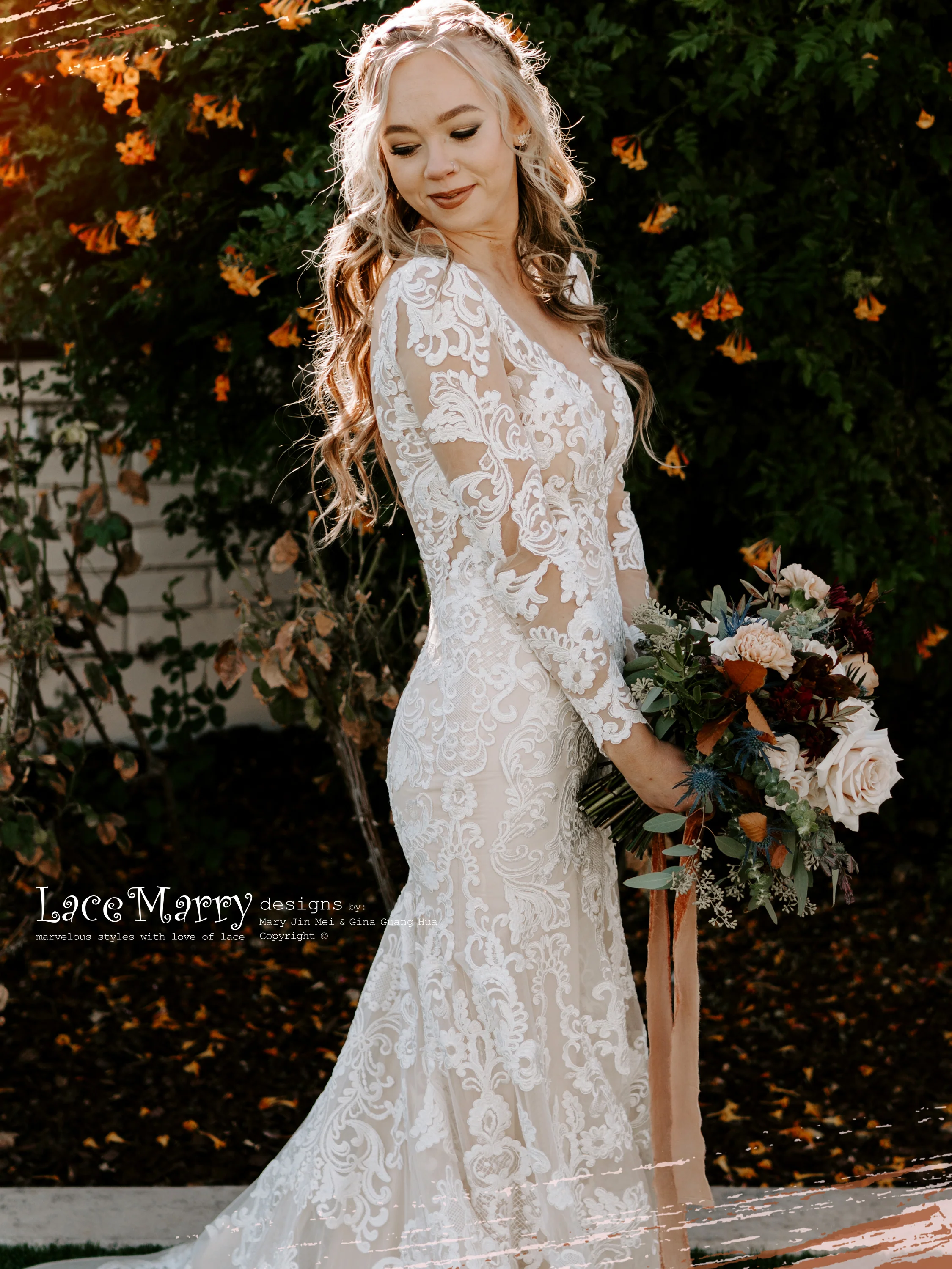SKYE / Gorgeous Fitted Lace Wedding Dress with Long Sleeves - Image 3