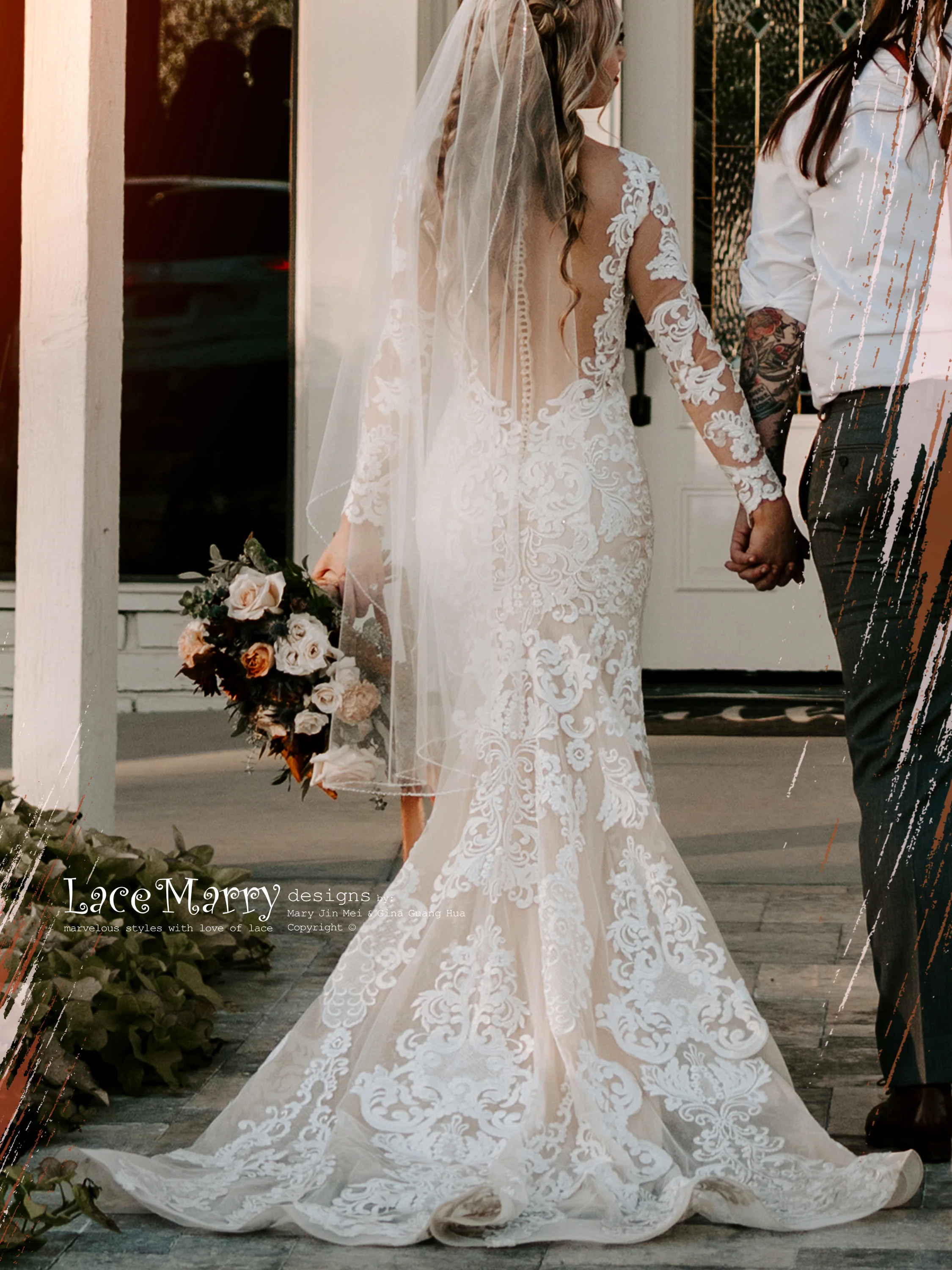 SKYE / Gorgeous Fitted Lace Wedding Dress with Long Sleeves - Image 6