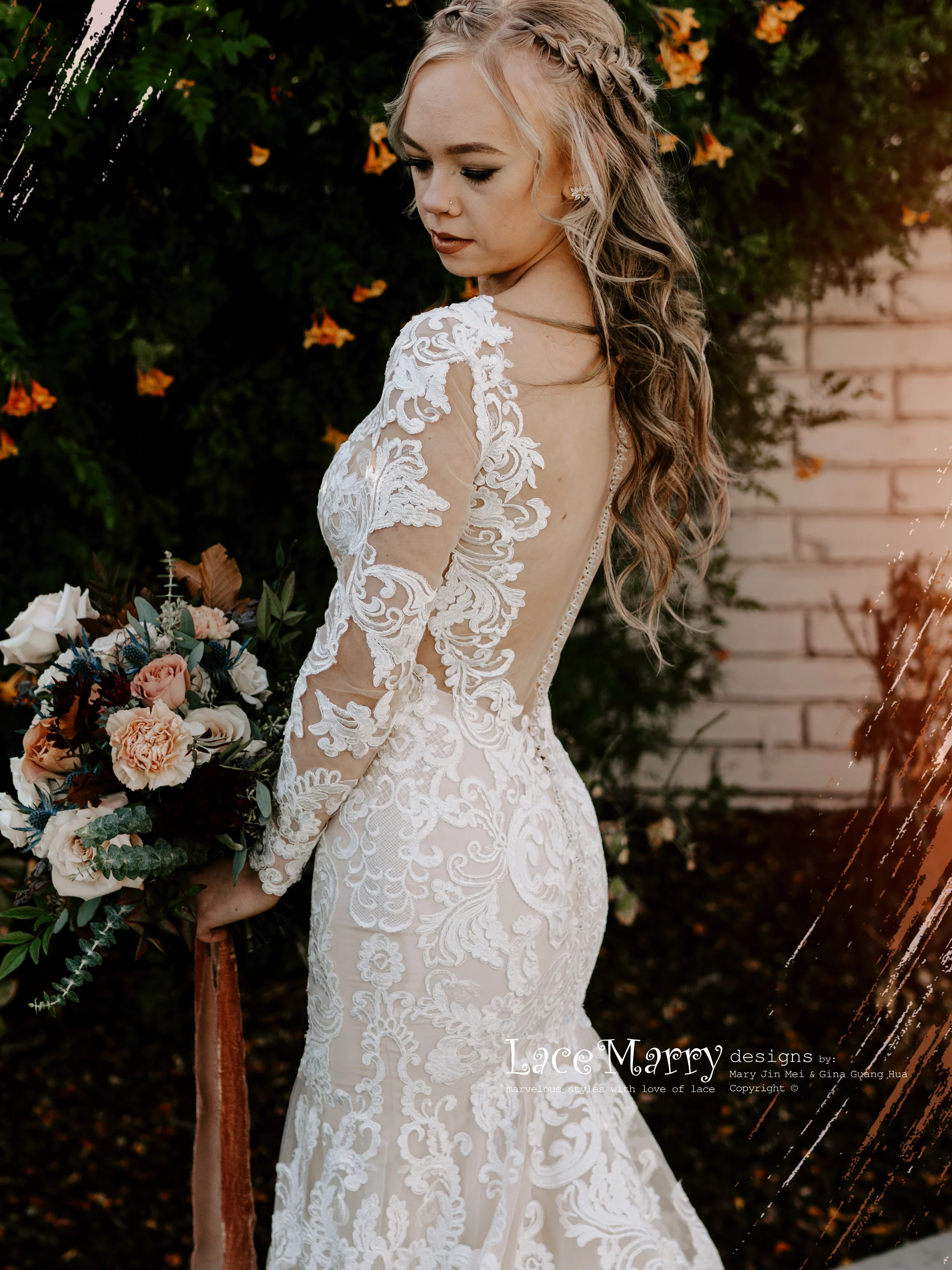 SKYE / Gorgeous Fitted Lace Wedding Dress with Long Sleeves - Image 7