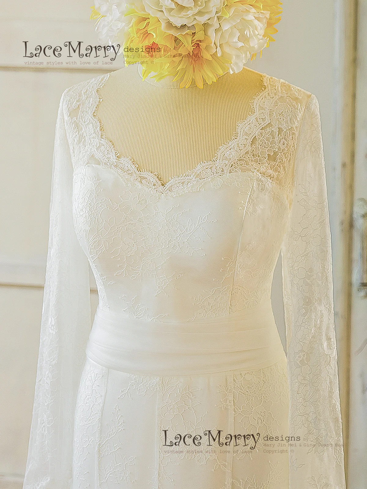 French Lace Wedding Dress with Long Sleeves - Image 3