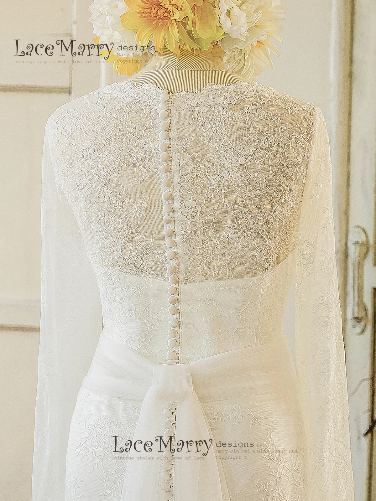 French Lace Wedding Dress with Long Sleeves - Image 4