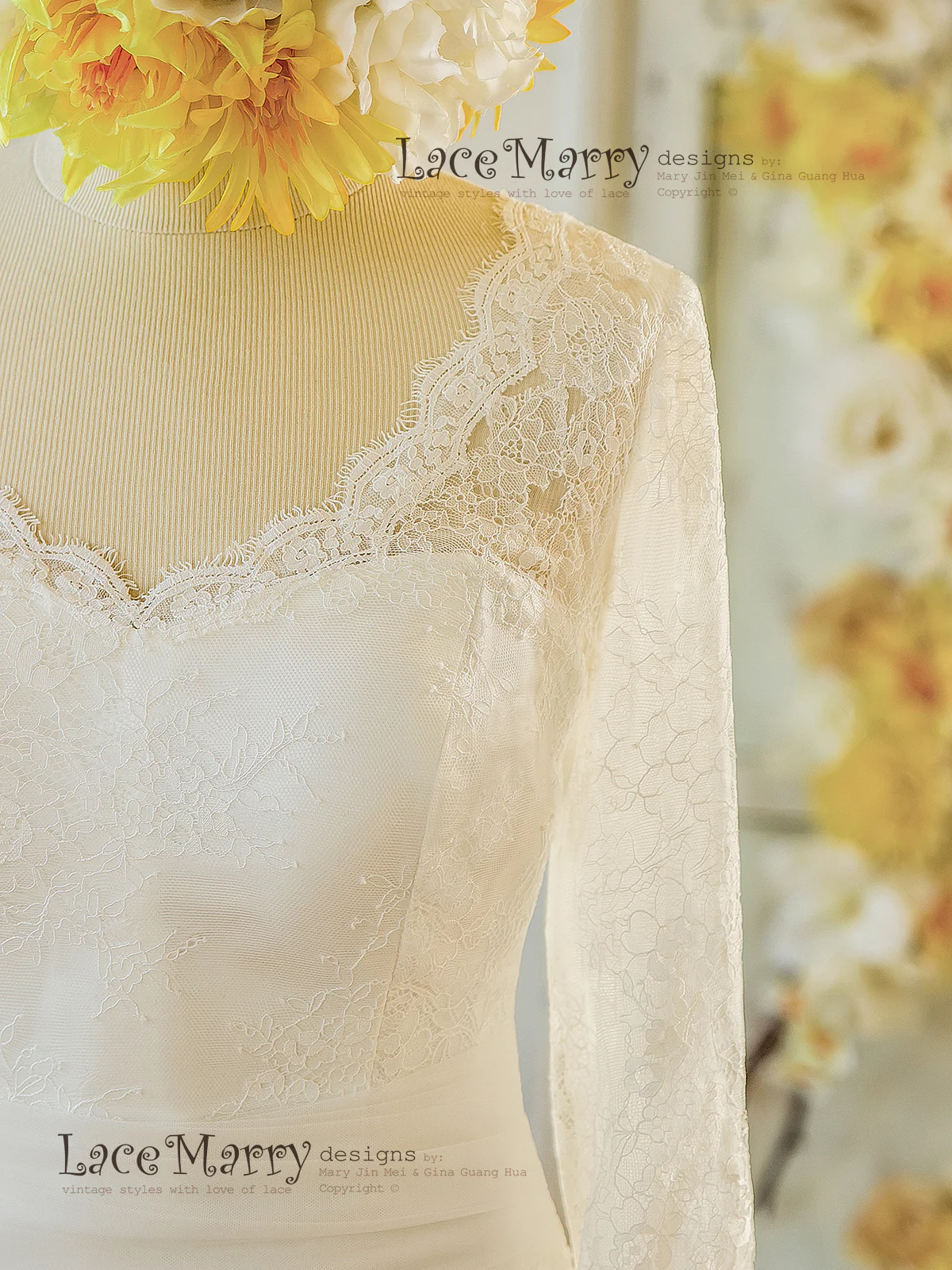 French Lace Wedding Dress with Long Sleeves - Image 5