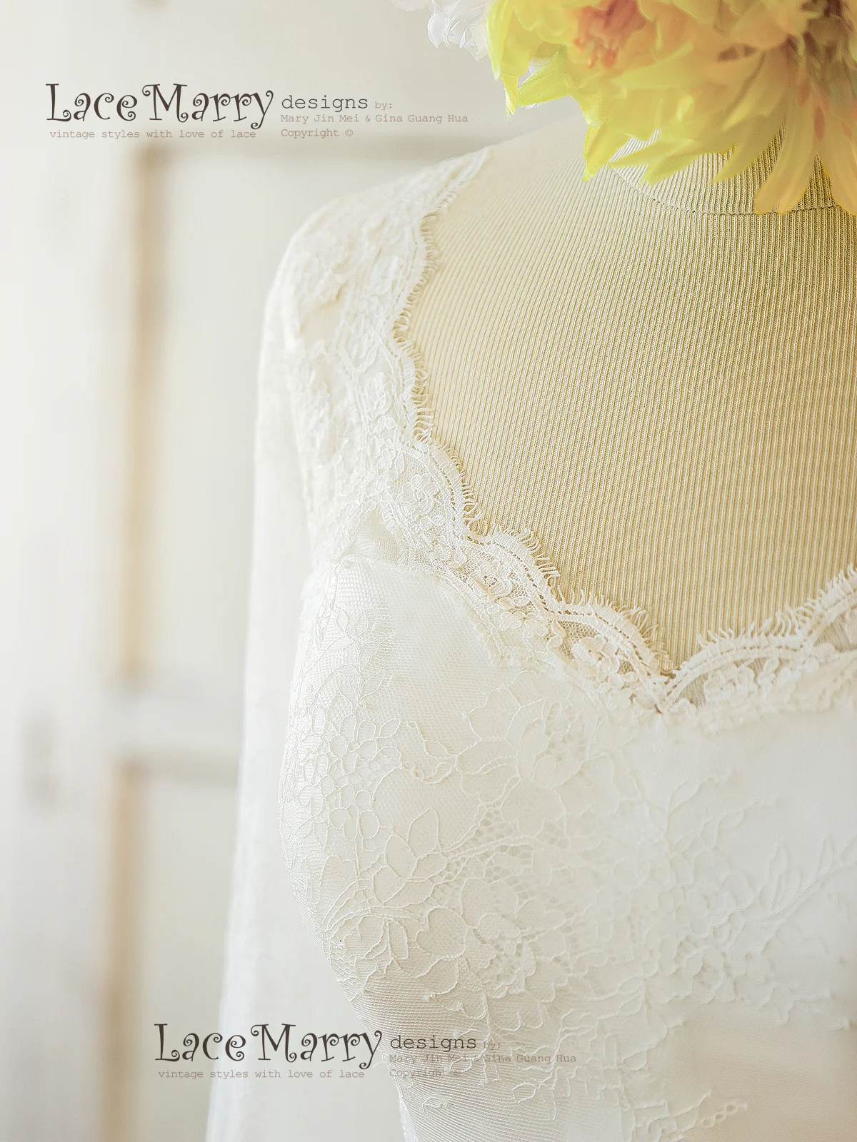 French Lace Wedding Dress with Long Sleeves - Image 7