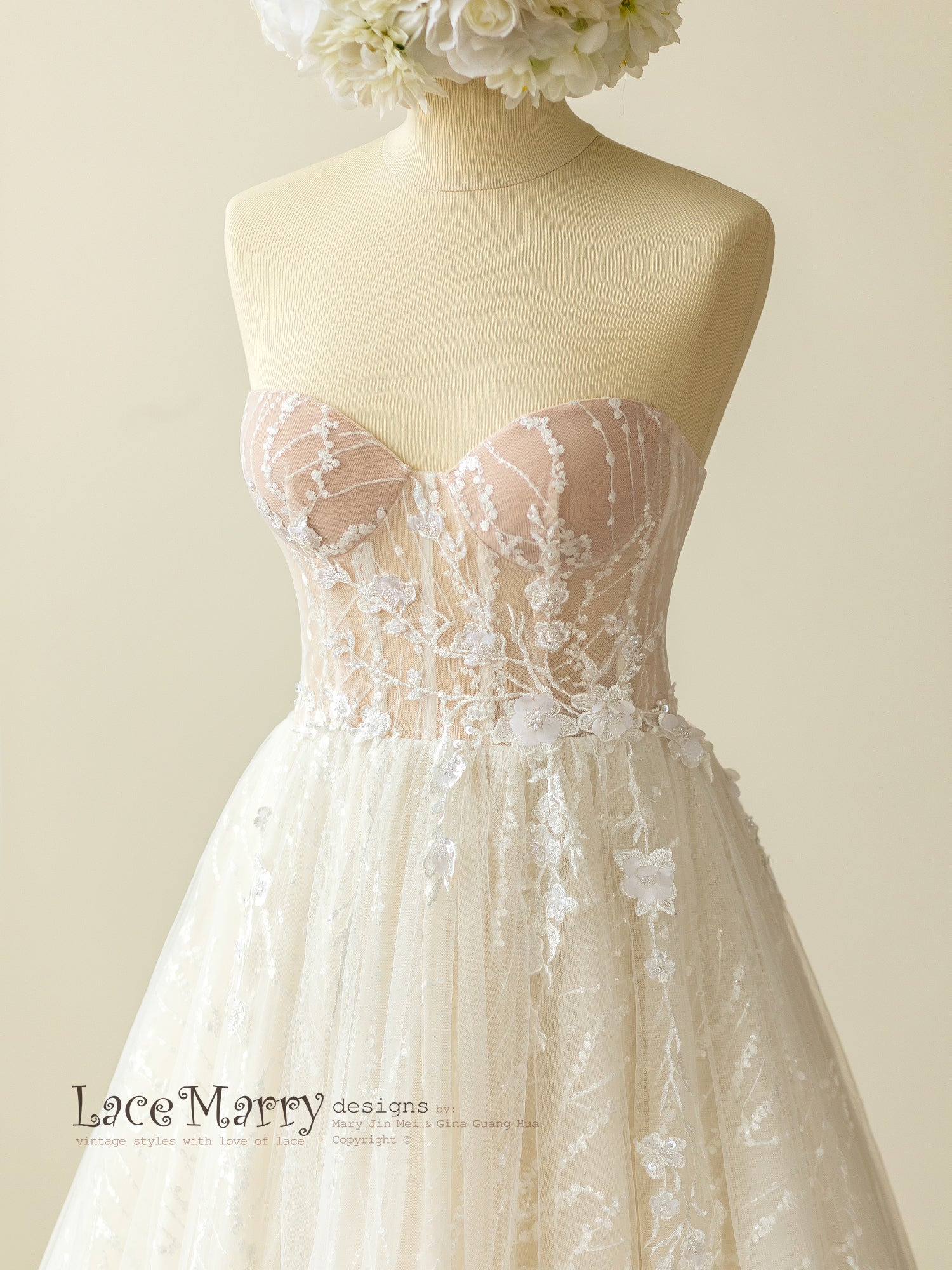 Sparkly Lace Wedding Dress with Strapless Bustier Neckline - Image 3