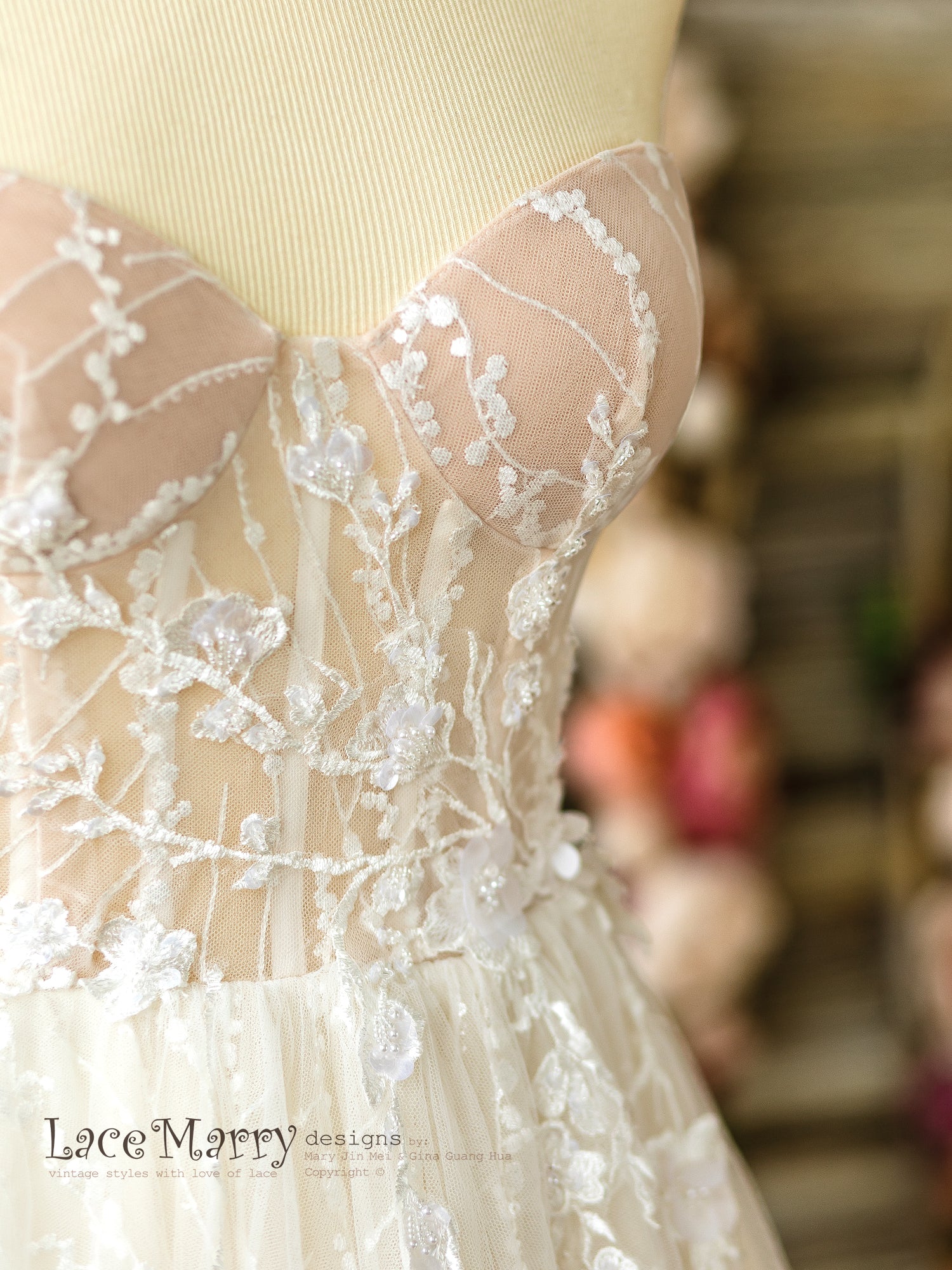 Sparkly Lace Wedding Dress with Strapless Bustier Neckline - Image 6