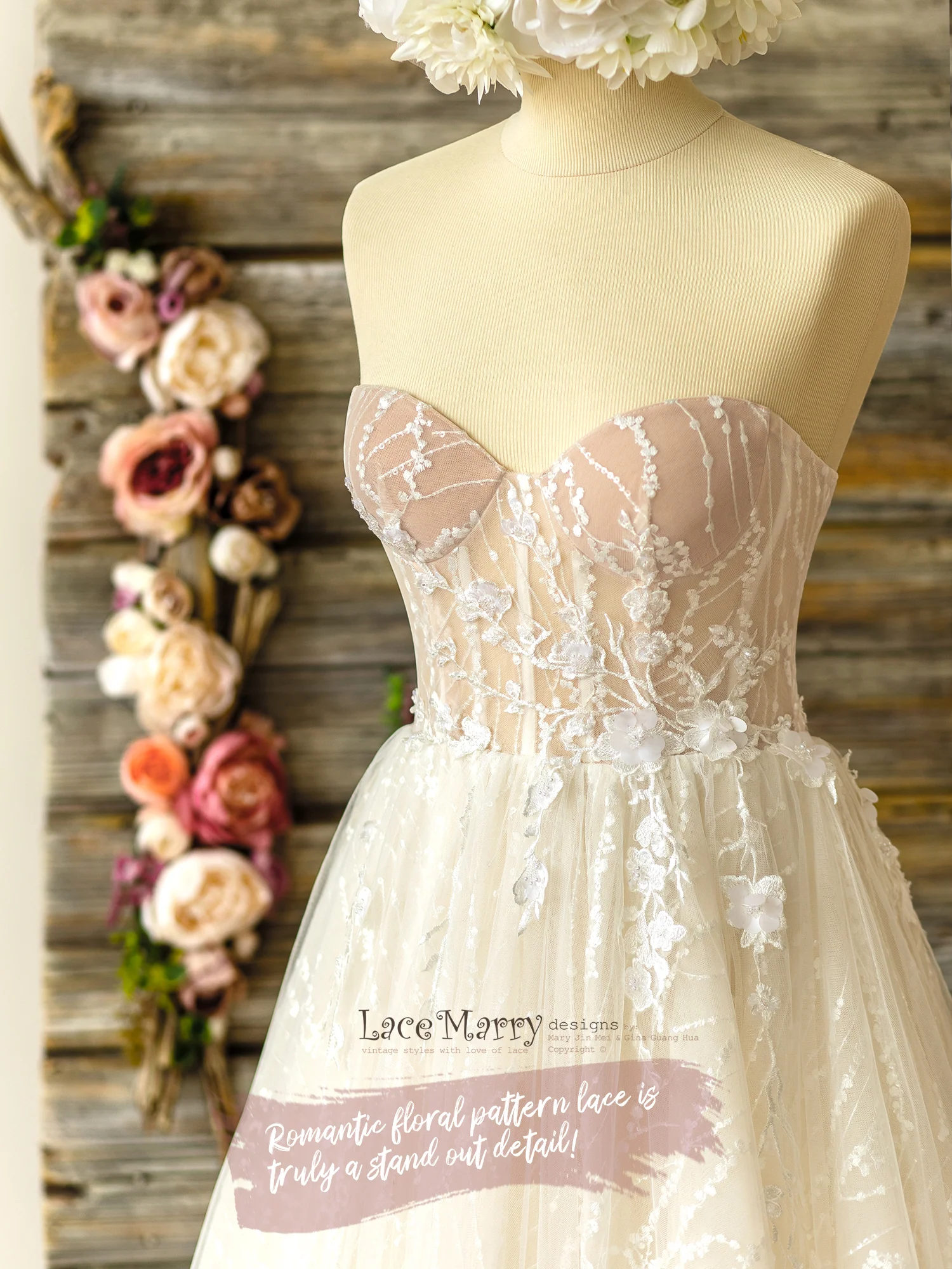 Sparkly Lace Wedding Dress with Strapless Bustier Neckline - Image 8