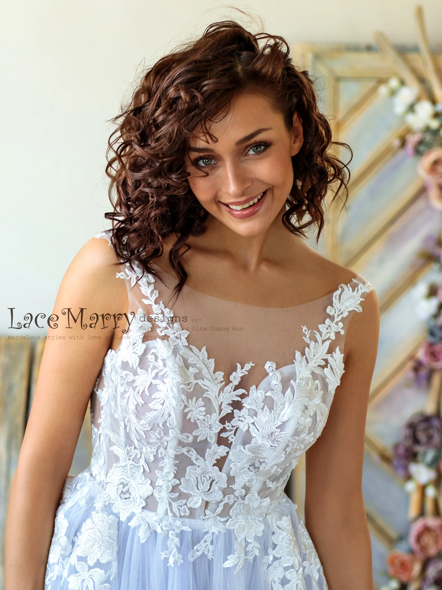 Sparkly Light Lilac Wedding Dress with Floral Appliques - Image 11