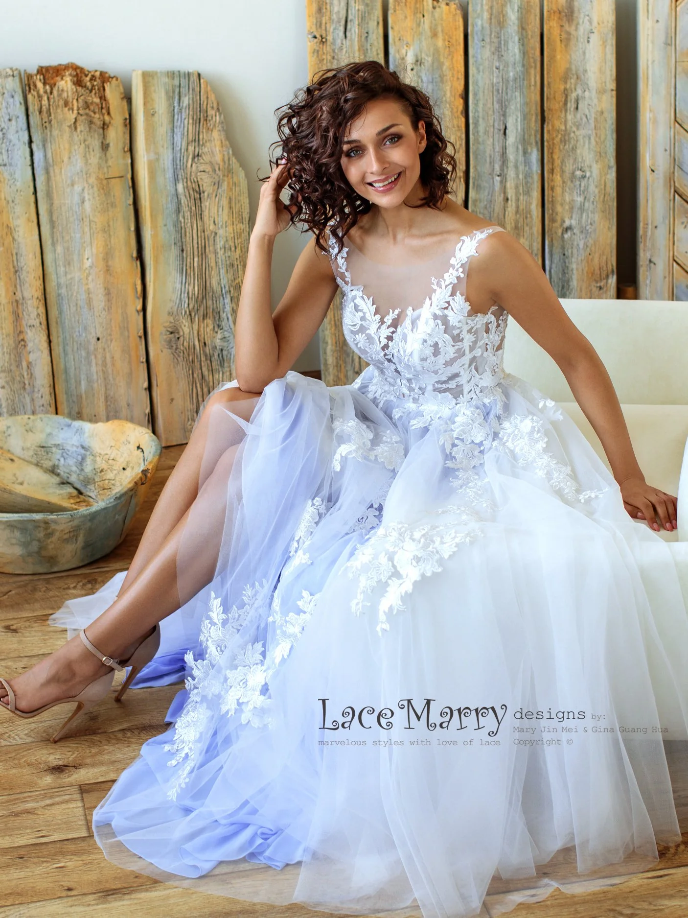 Sparkly Light Lilac Wedding Dress with Floral Appliques - Image 3