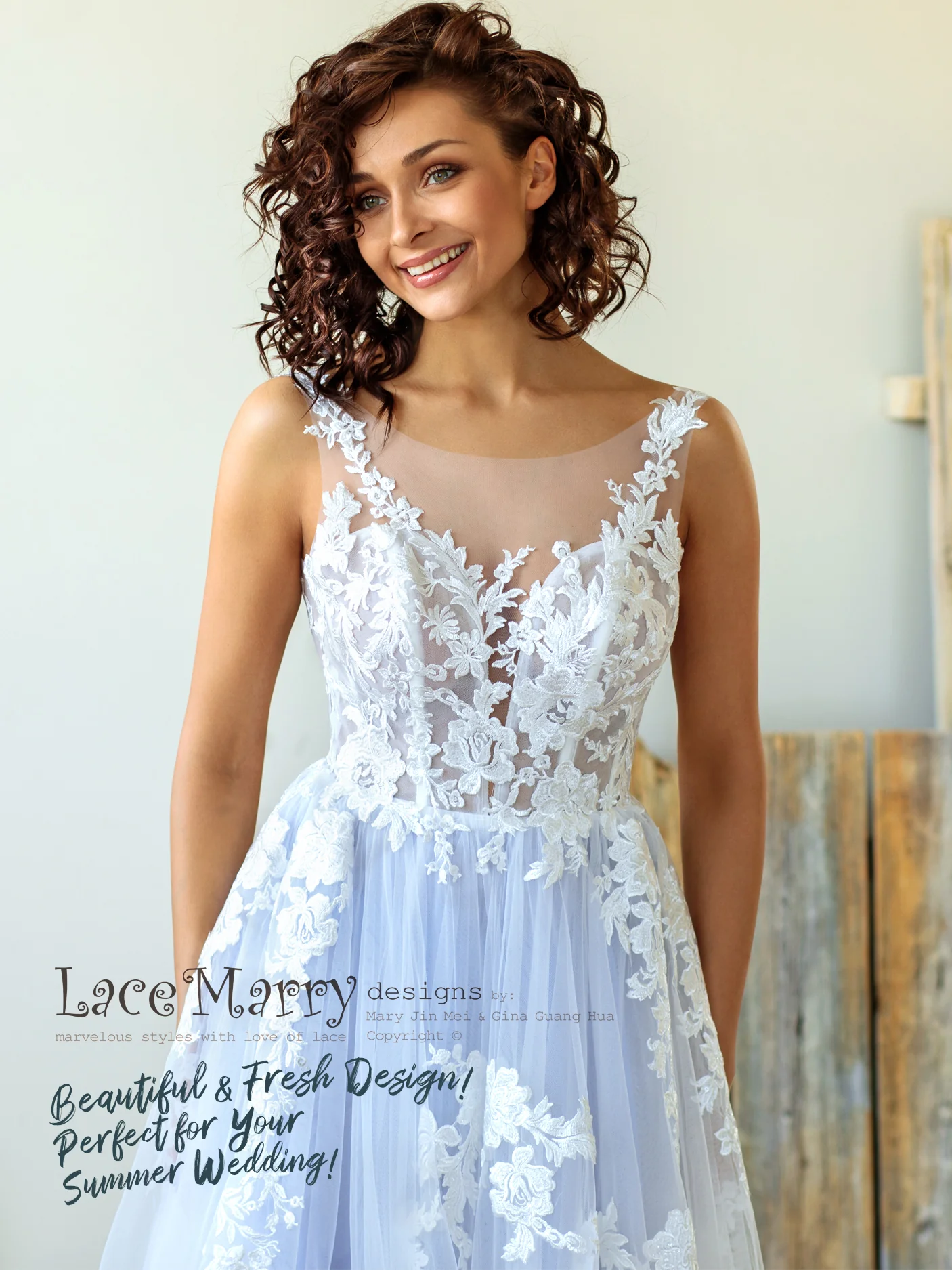 Sparkly Light Lilac Wedding Dress with Floral Appliques - Image 4