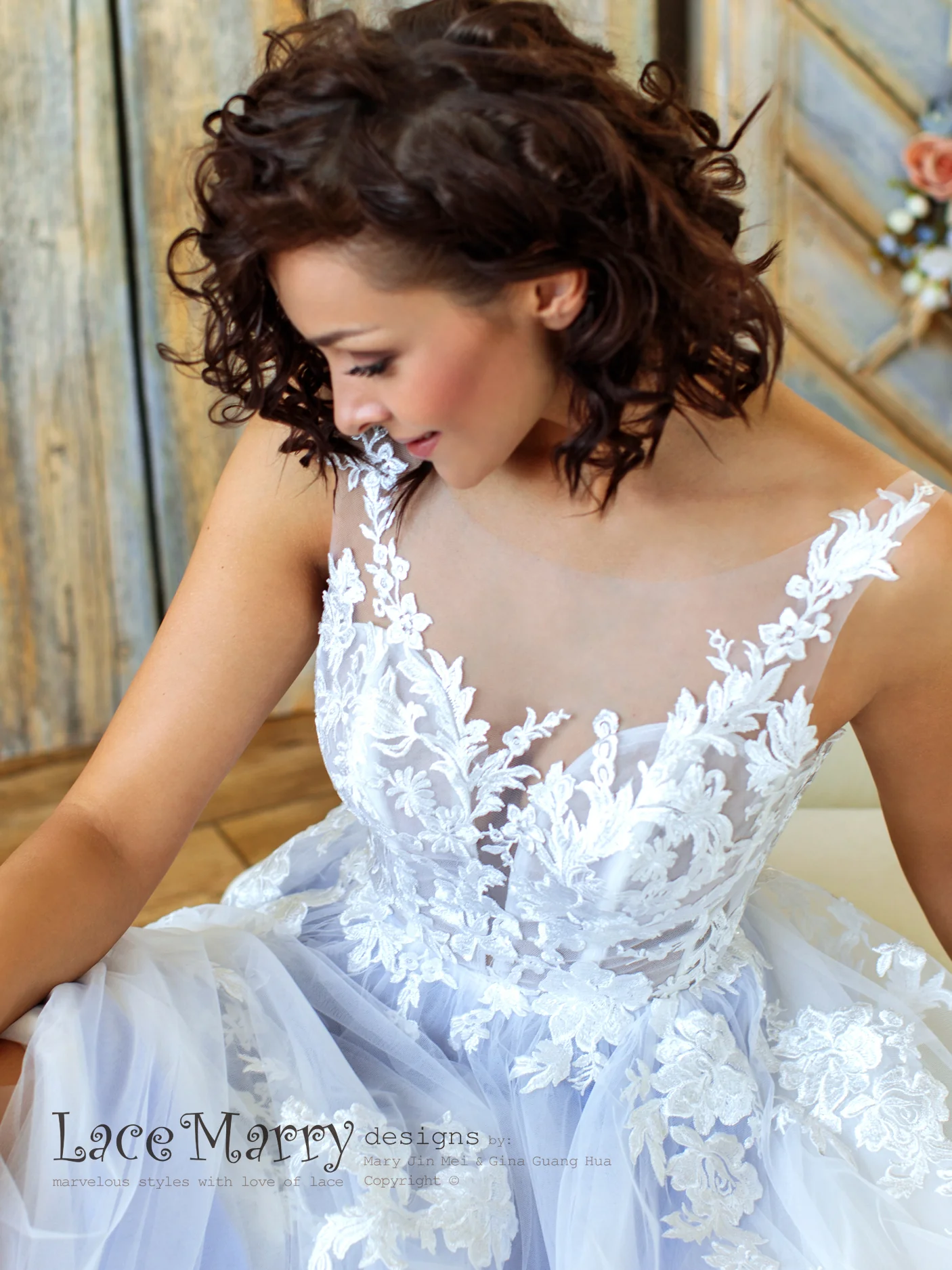 Sparkly Light Lilac Wedding Dress with Floral Appliques - Image 7