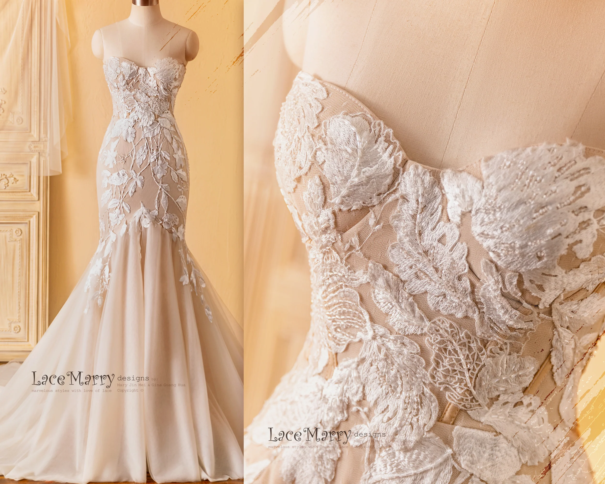 SUDE / Mermaid Strapless Wedding Dress with Amazing Flower Appliques - Image 11