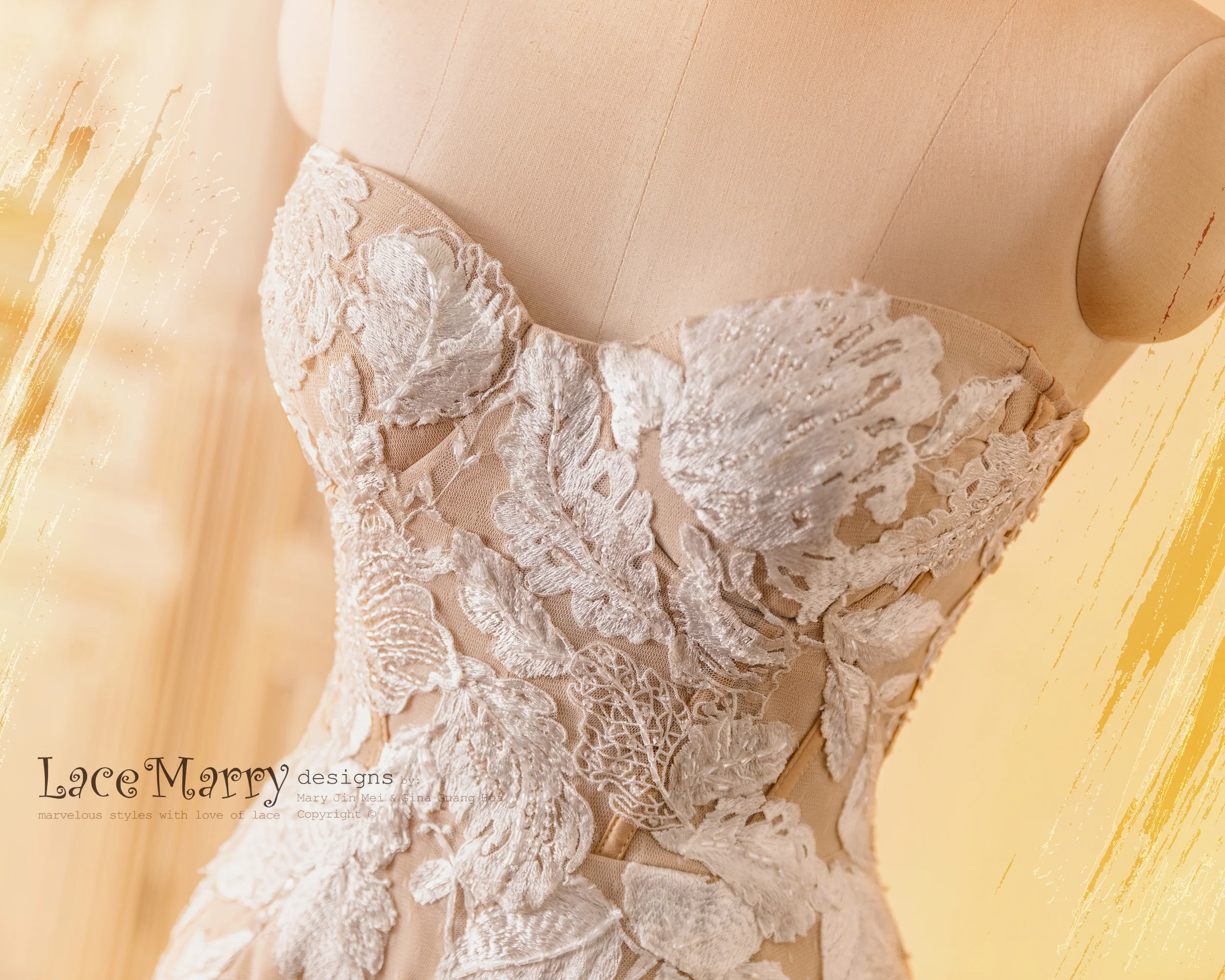 SUDE / Mermaid Strapless Wedding Dress with Amazing Flower Appliques - Image 7
