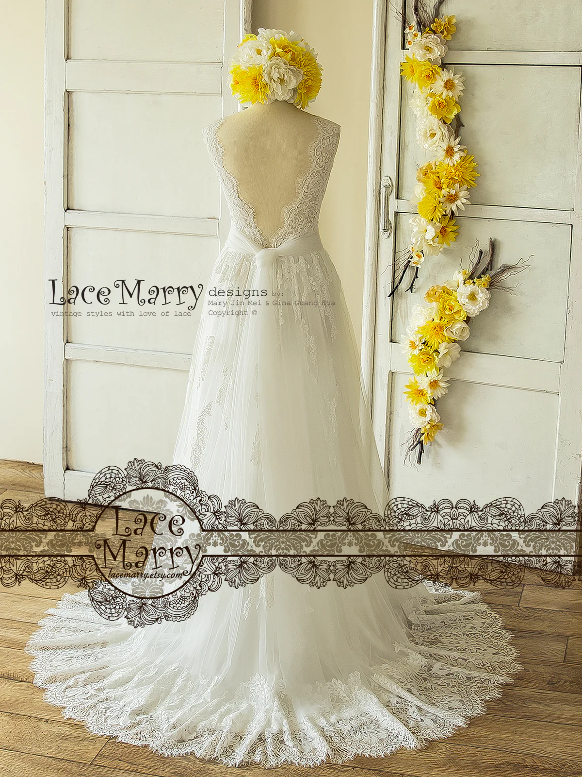 Trendy Lace Wedding Dress in Bohemian Style from Soft Tulle - Image 3