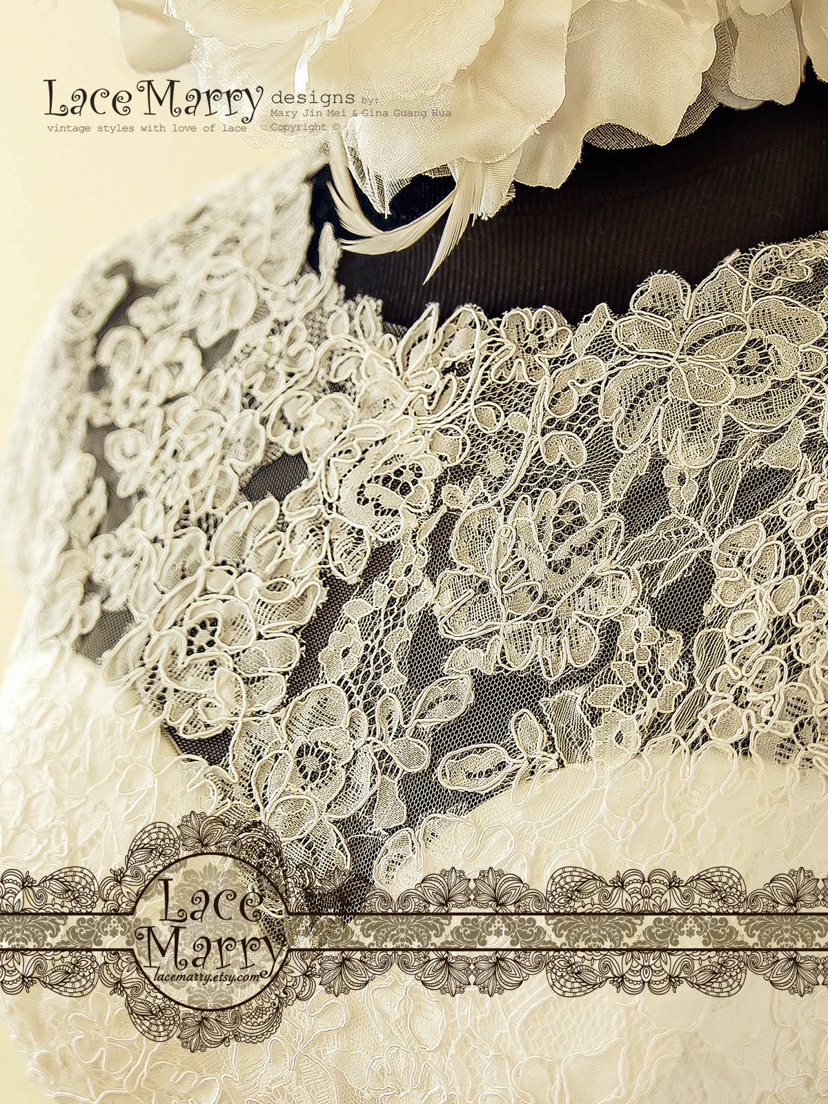 Two Piece Wedding Dress, Sheer Lace Crop Top with Bustier - Image 7