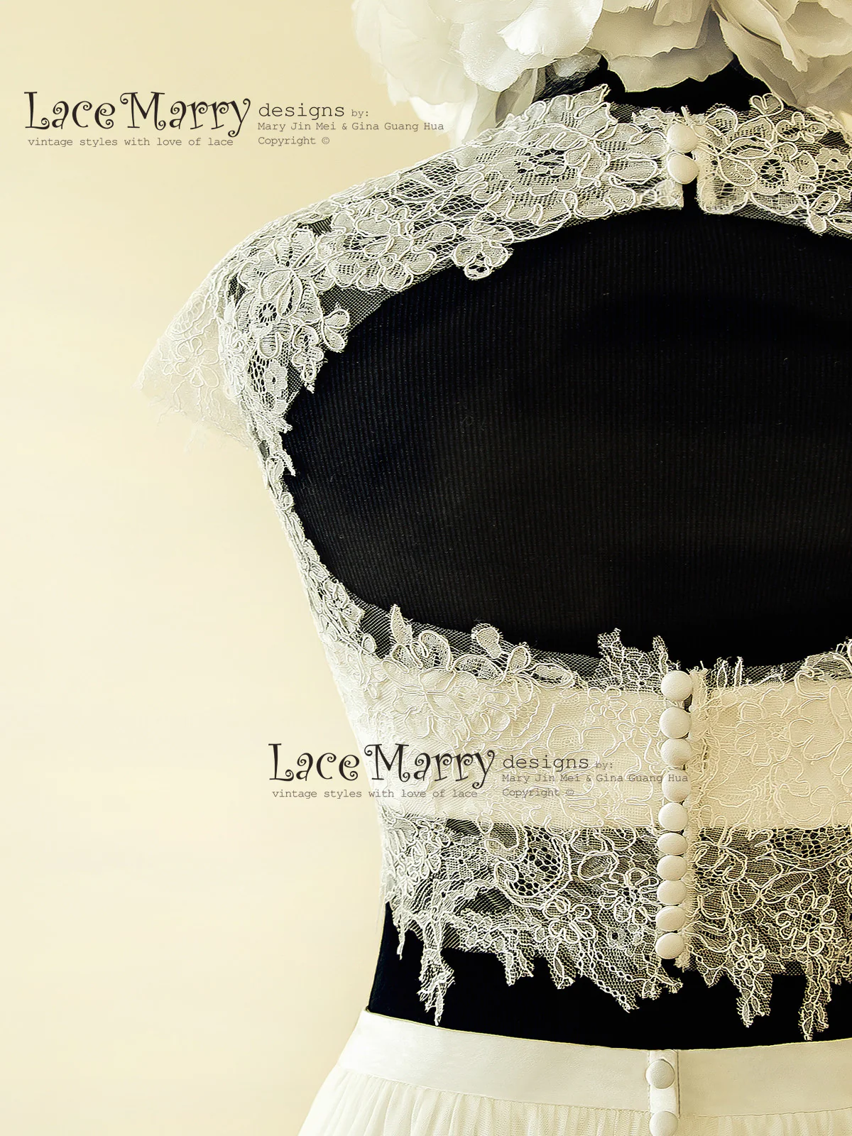 Two Piece Wedding Dress, Sheer Lace Crop Top with Bustier - Image 8