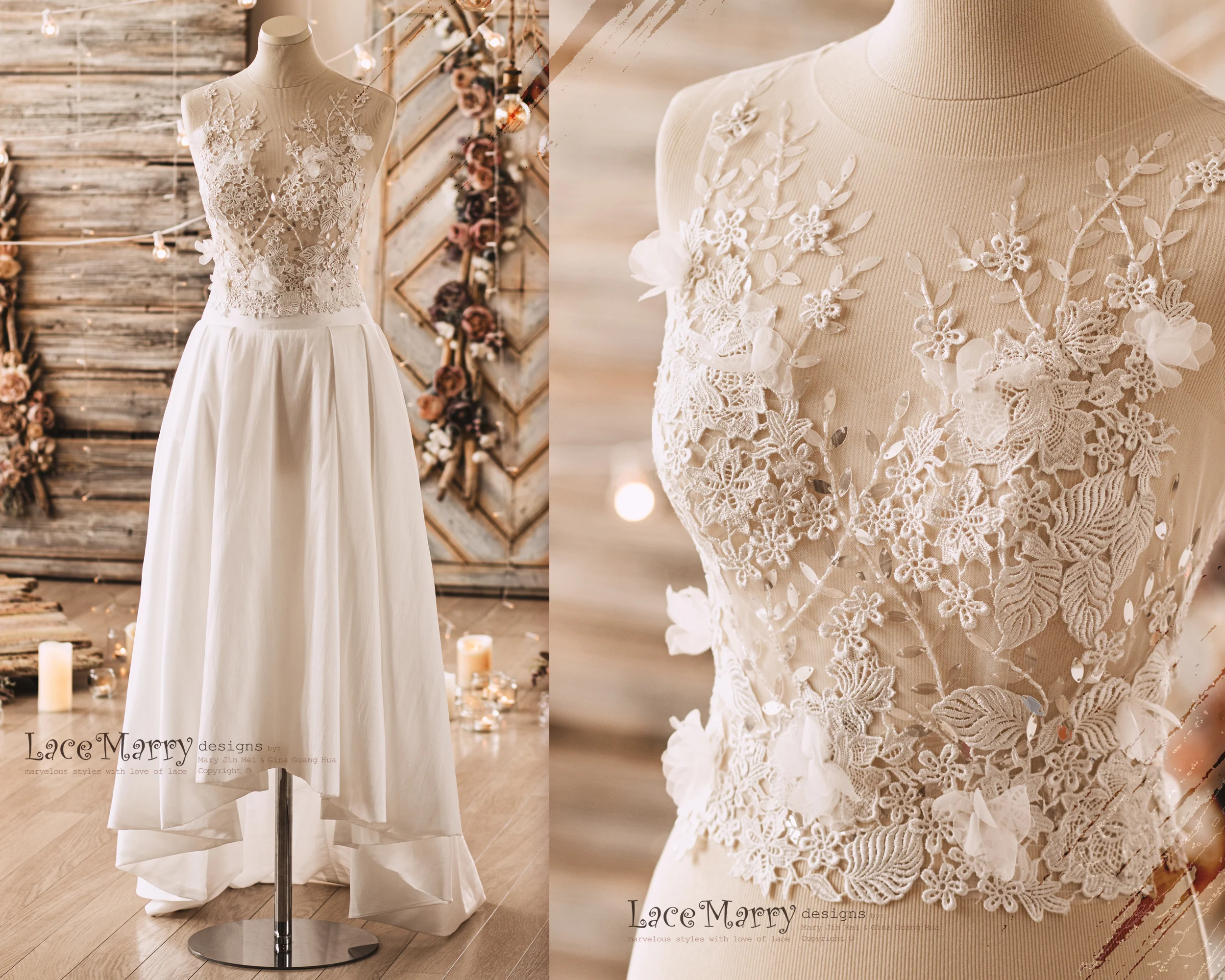 NORAH / Two Piece Wedding Dress Set from Lightly Beaded Transparent Crop Top - Image 13