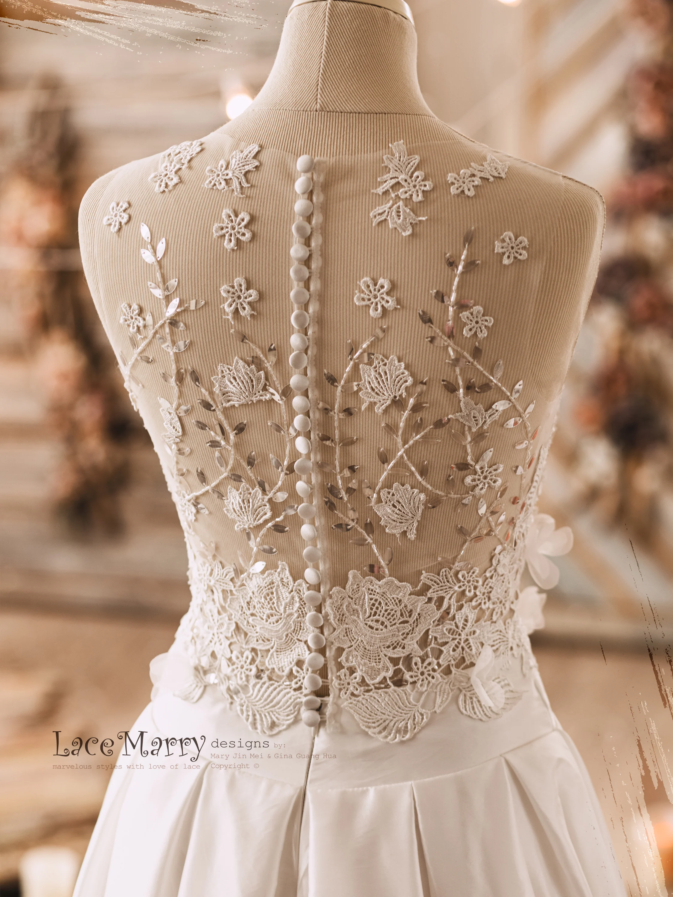 NORAH / Two Piece Wedding Dress Set from Lightly Beaded Transparent Crop Top - Image 5