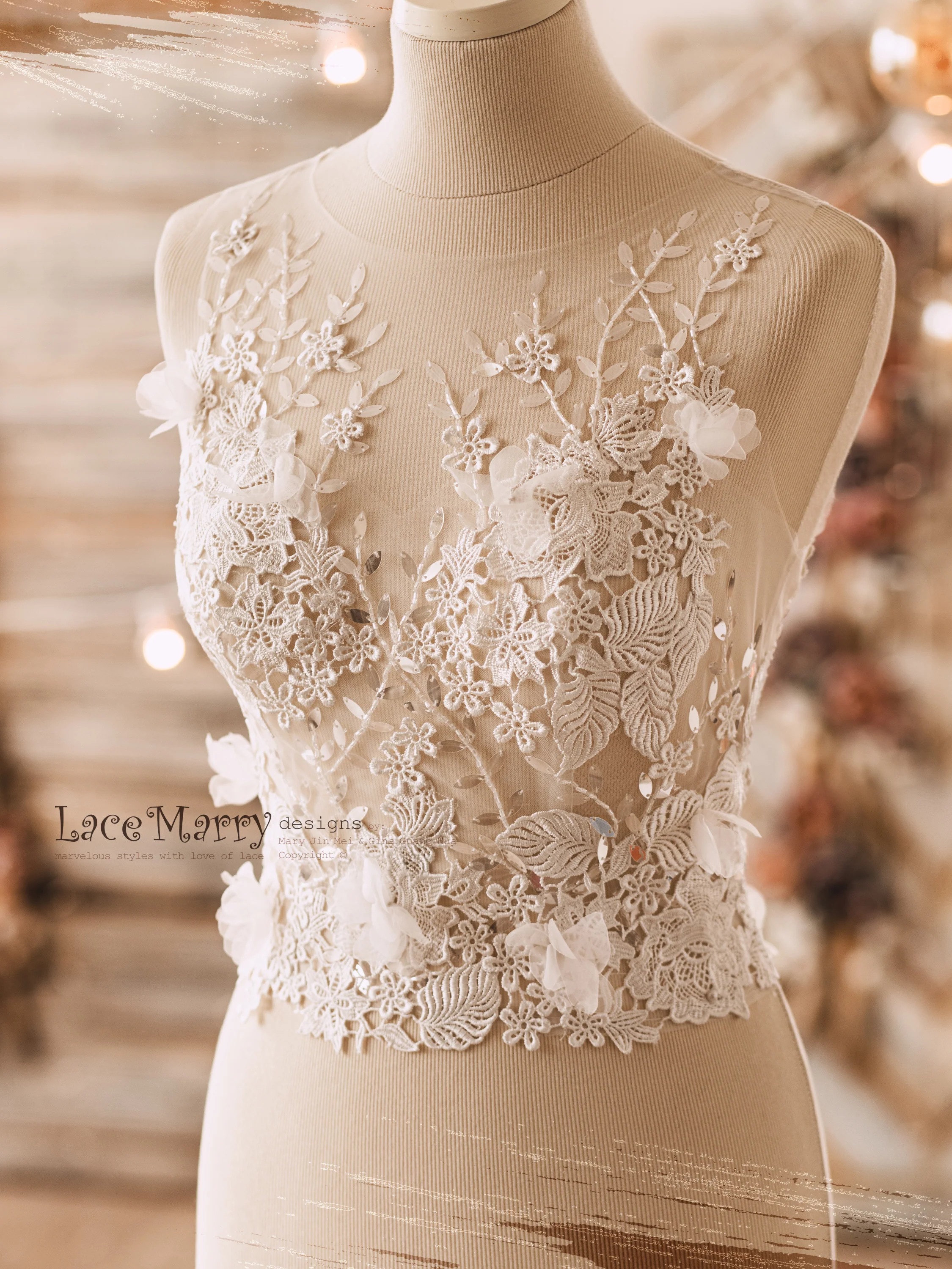 NORAH / Two Piece Wedding Dress Set from Lightly Beaded Transparent Crop Top - Image 7