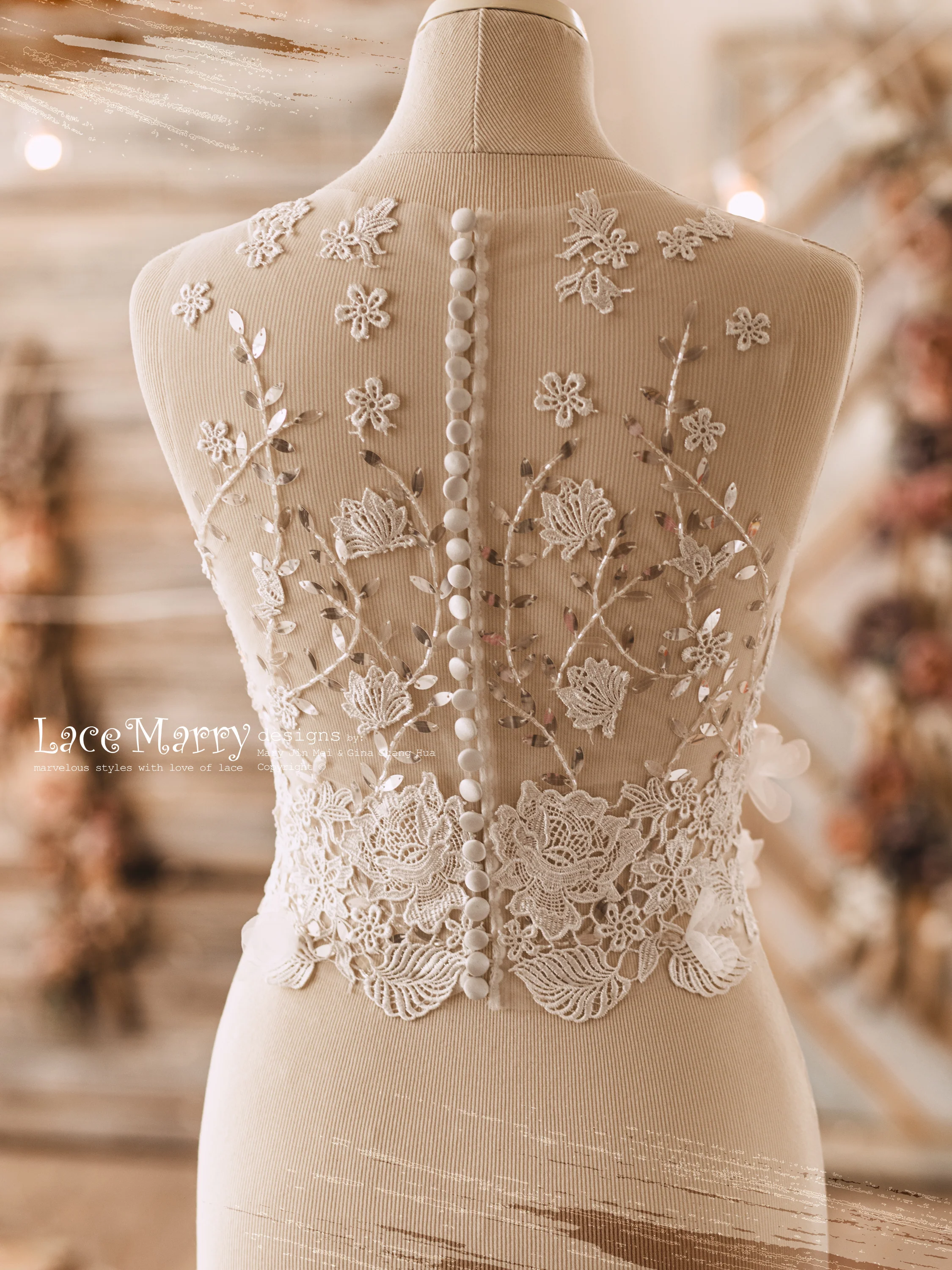 NORAH / Two Piece Wedding Dress Set from Lightly Beaded Transparent Crop Top - Image 8