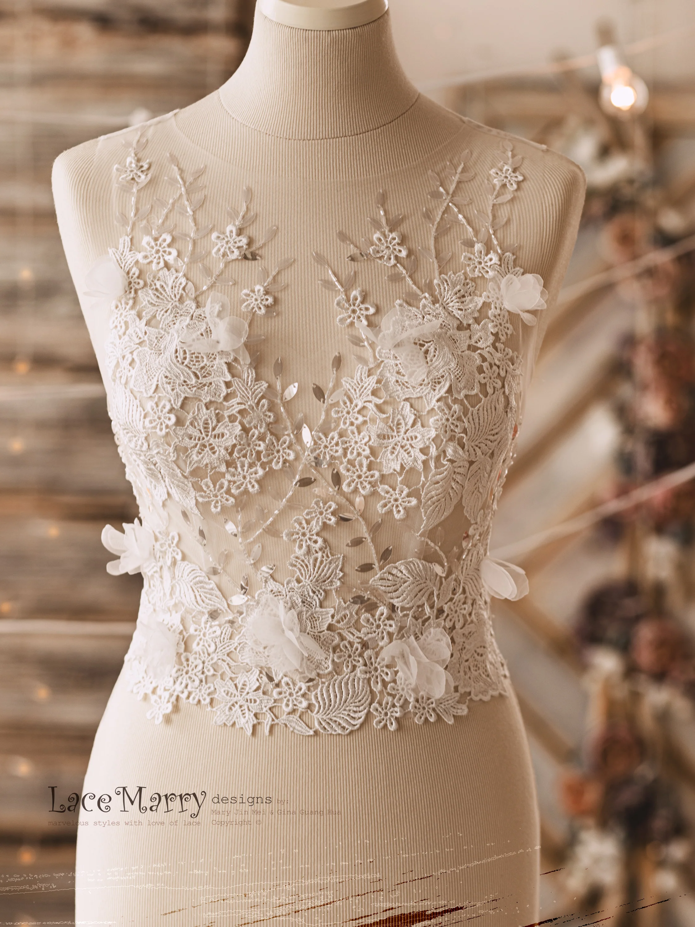 NORAH / Two Piece Wedding Dress Set from Lightly Beaded Transparent Crop Top - Image 9