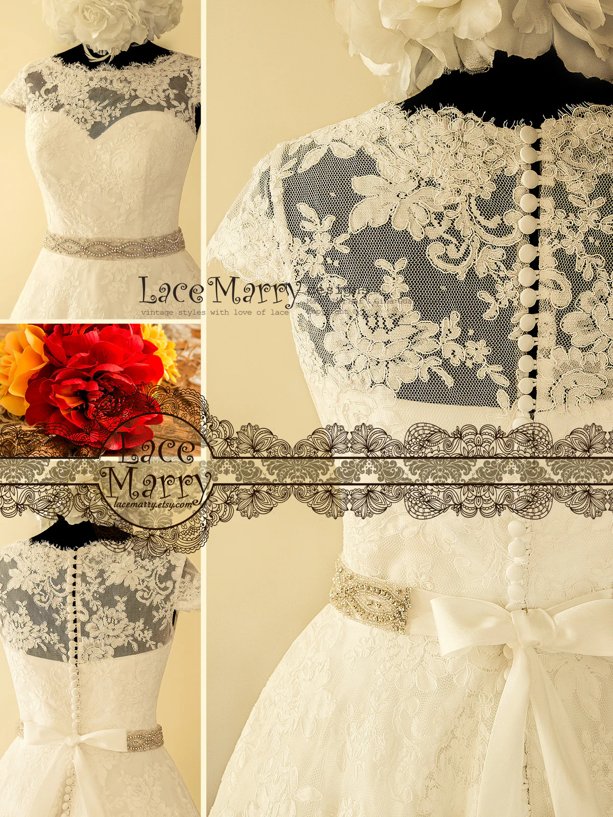 Vintage Style Short Wedding Dress - Image 3