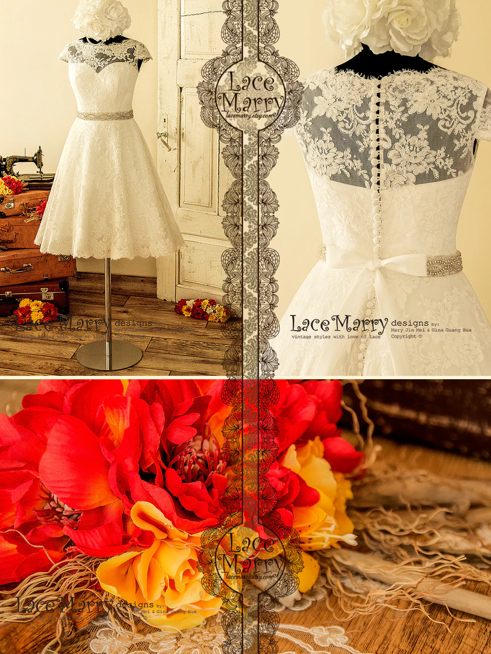 Vintage Style Short Wedding Dress - Image 8