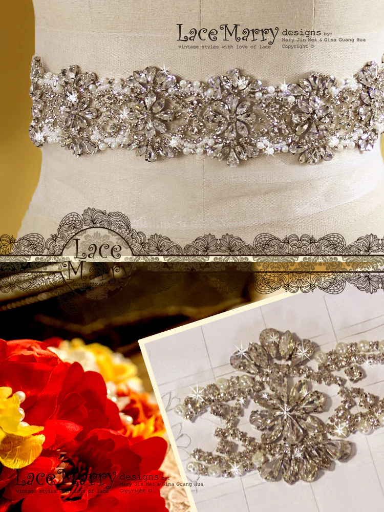 Waterlily Luxurious Handmade Rhinestone Sash - Image 3