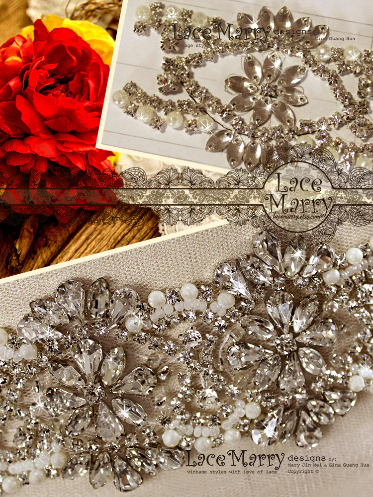 Waterlily Luxurious Handmade Rhinestone Sash - Image 4