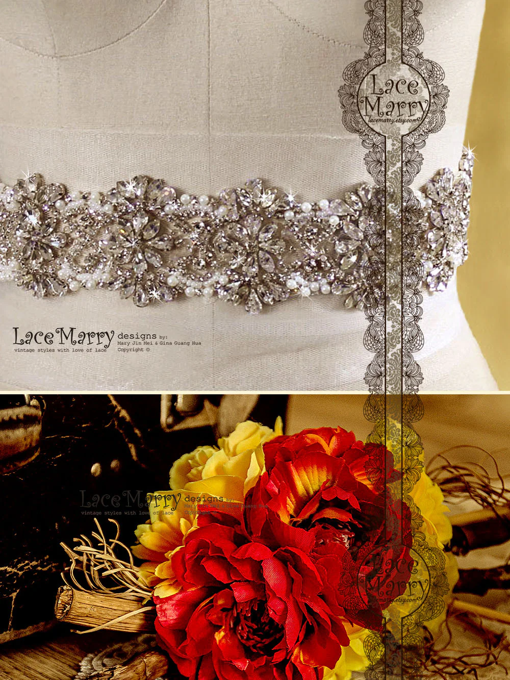 Waterlily Luxurious Handmade Rhinestone Sash - Image 6