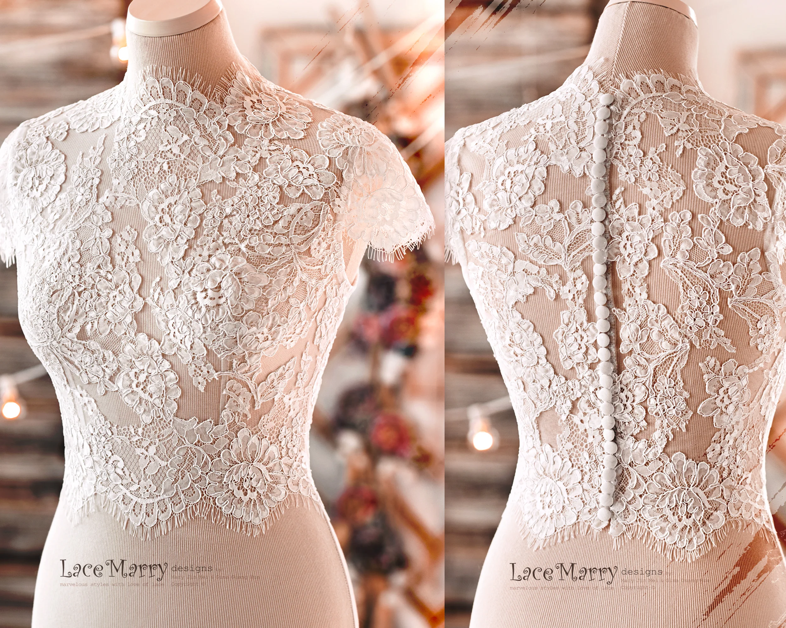 Wedding Dress with Multi Layer A Line Skirt and Lace Top - Image 14