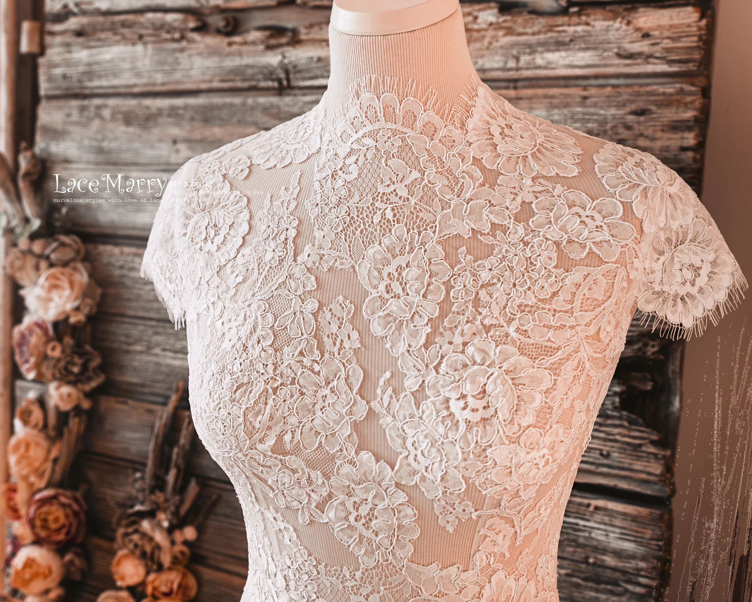 Wedding Dress with Multi Layer A Line Skirt and Lace Top - Image 17