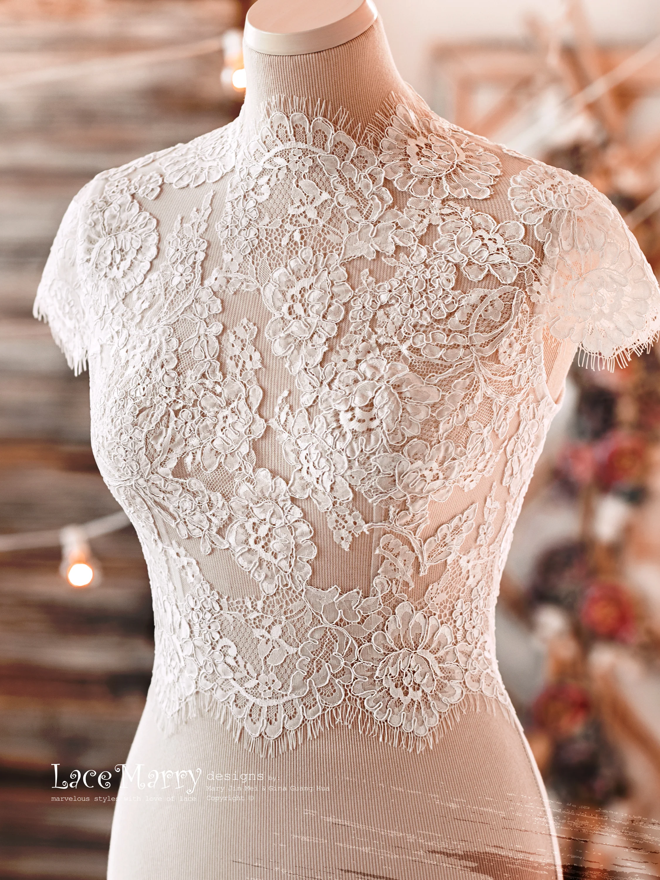 Wedding Dress with Multi Layer A Line Skirt and Lace Top - Image 3