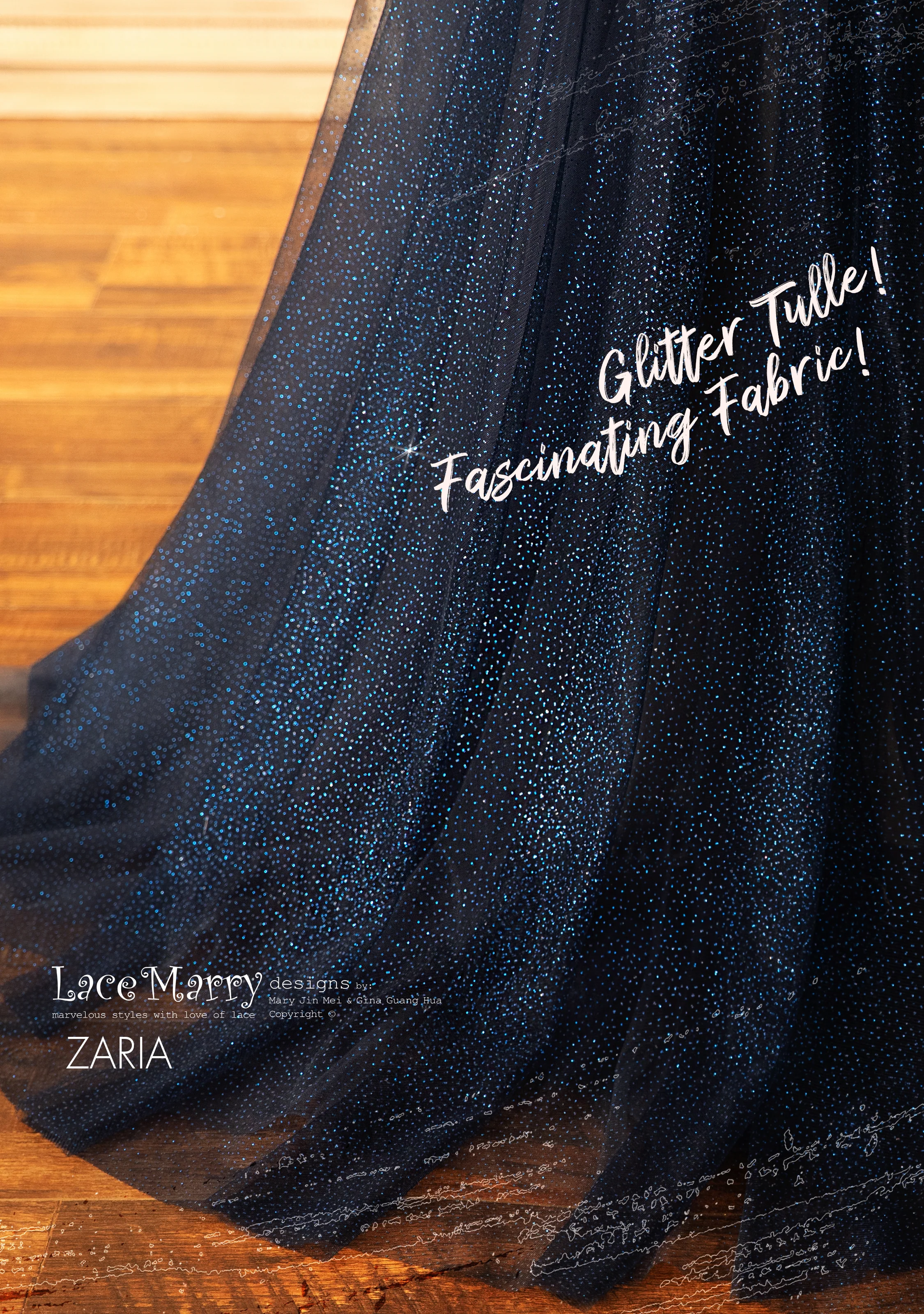 ZARIA / A Line Sparkling Navy Blue Wedding Dress with Deep Plunge Neckline - Image 5